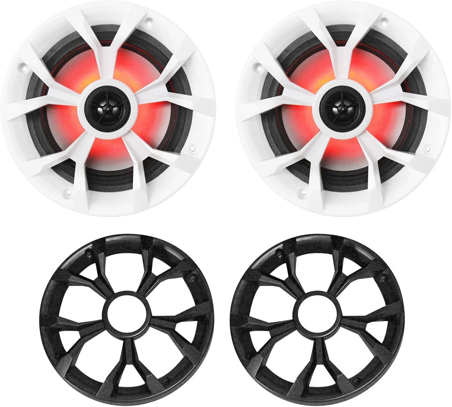 Rockville RKL65MBW (2) 6.5" 700W Marine Speakers, 4 Ohm, LED Lights, CEA Compliant, Coaxial, Waterproof, Black/White Grilles for Boats, ATVs, UTVs