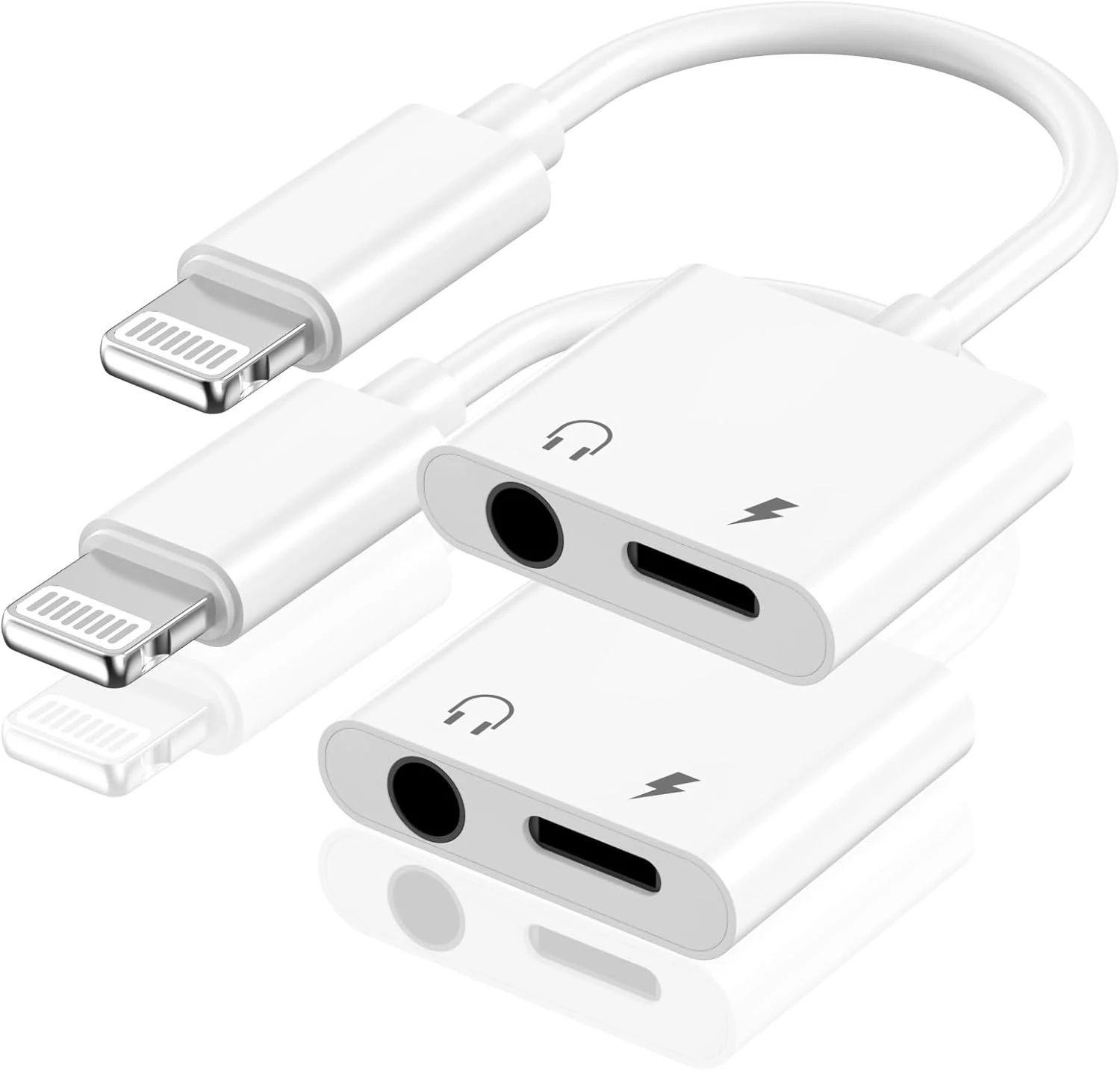 [Apple MFi Certified] iPhone Headphones Adapter, 2 Pack 2 in 1 Lightning to 3.5 mm Headphone Jack Aux Audio + Charger Cable Splitter Adapter Dongle