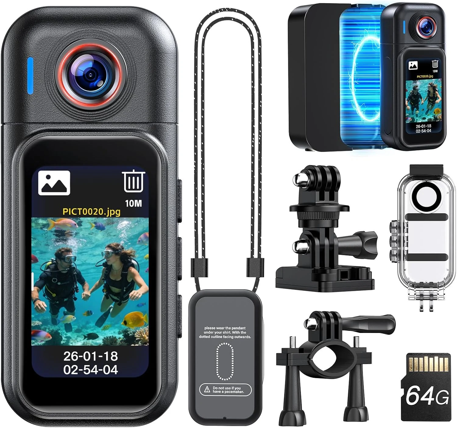 BOBLOV Mini Body Camera Waterproof, 64GB Wearable Camera with Smart Touch Screen (W3)