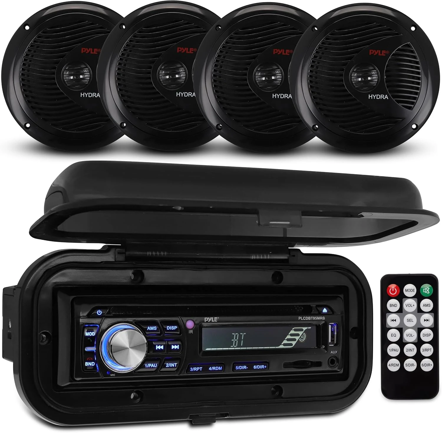 Pyle Wireless Bluetooth Marine Audio Stereo (Single DIN Kit with 6.5" Waterproof Speakers)