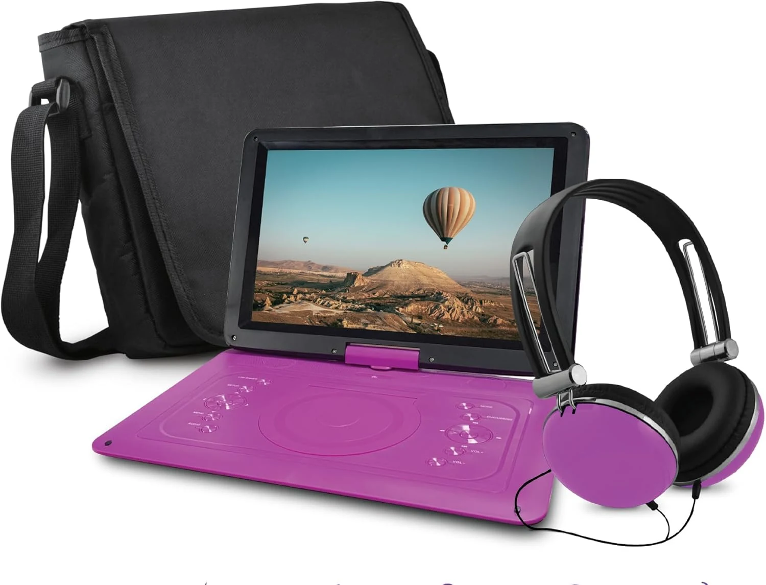 14 Inch Portable DVD Player for Car & Travel with 1280x800 Hd Swivel Screen, Rechargeable Battery, USB/sd Playback, Headphones, Remote Control & Carrying Case, Purple
