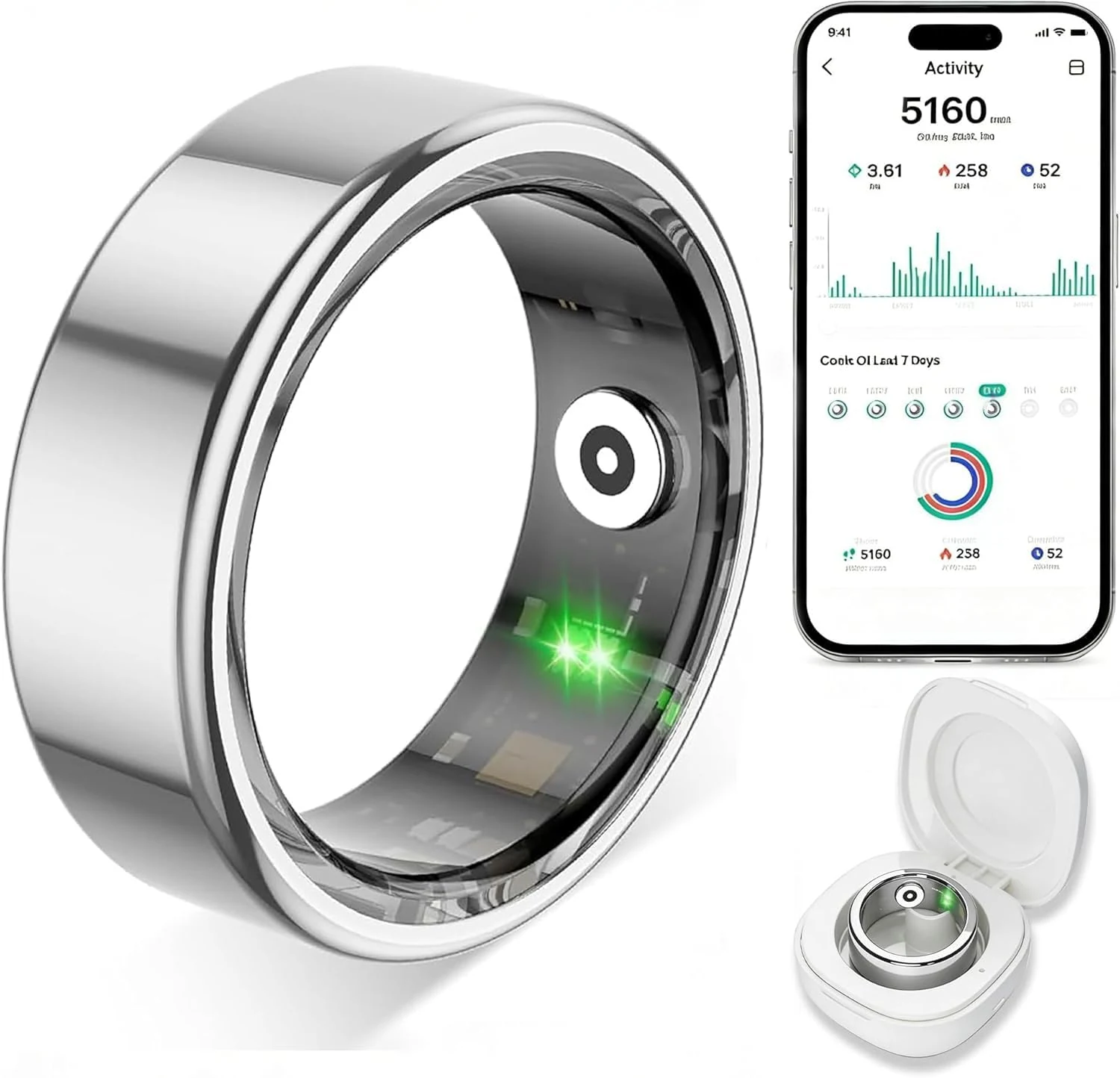 TYUIOL Smart Ring for Women Men, Fitness Tracker Ring with Heart Rate, Sleep Monitoring, Blood Oxygen, Step Counting for iOS and Android