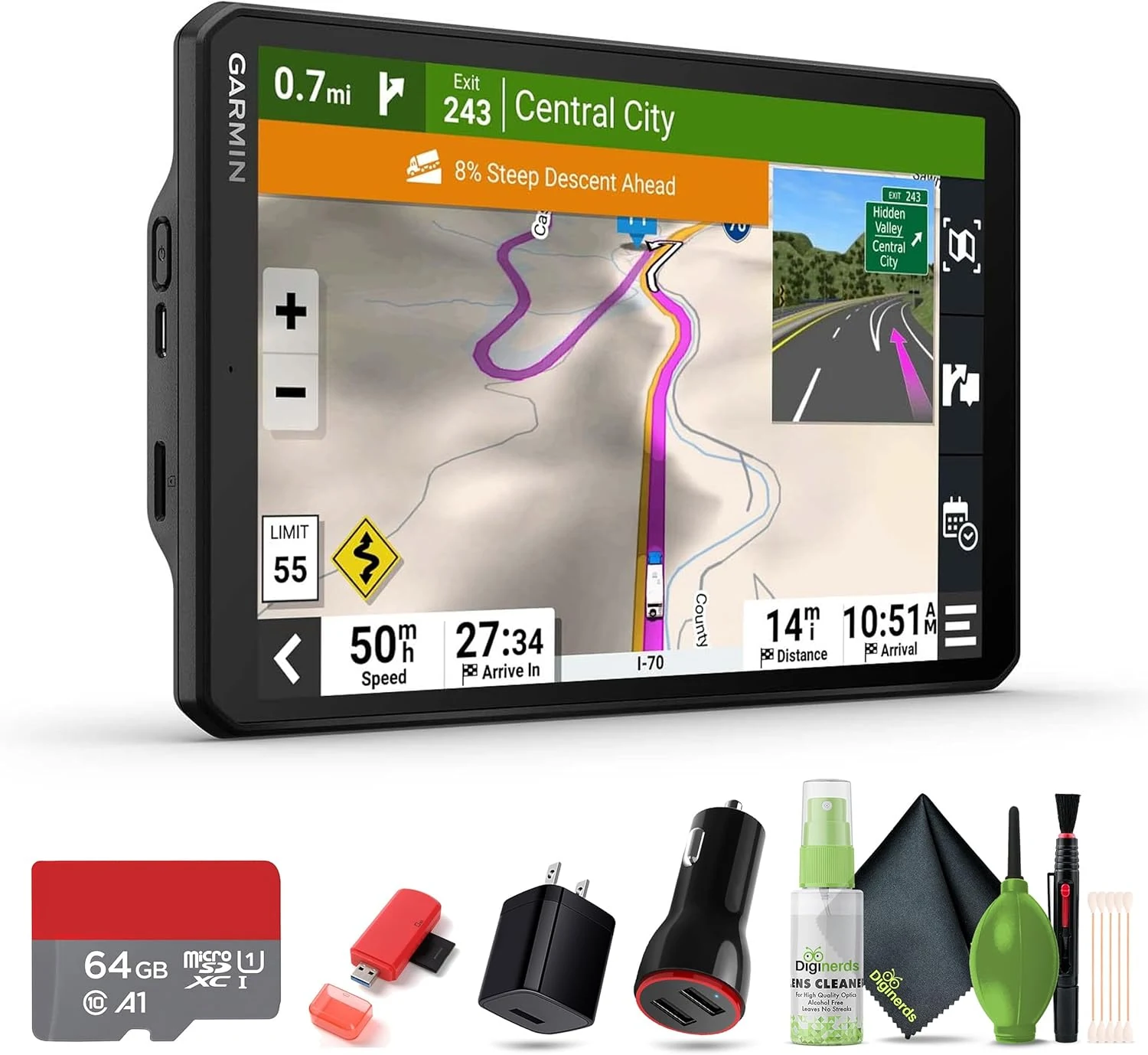 Garmin RV 895 GPS RV Navigator, 8” Large Easy-to-Read, Custom Routing, High-Resolution Birdseye Satellite Imagery, Directory of Parks and Services, Landscape/Portrait View Bundle