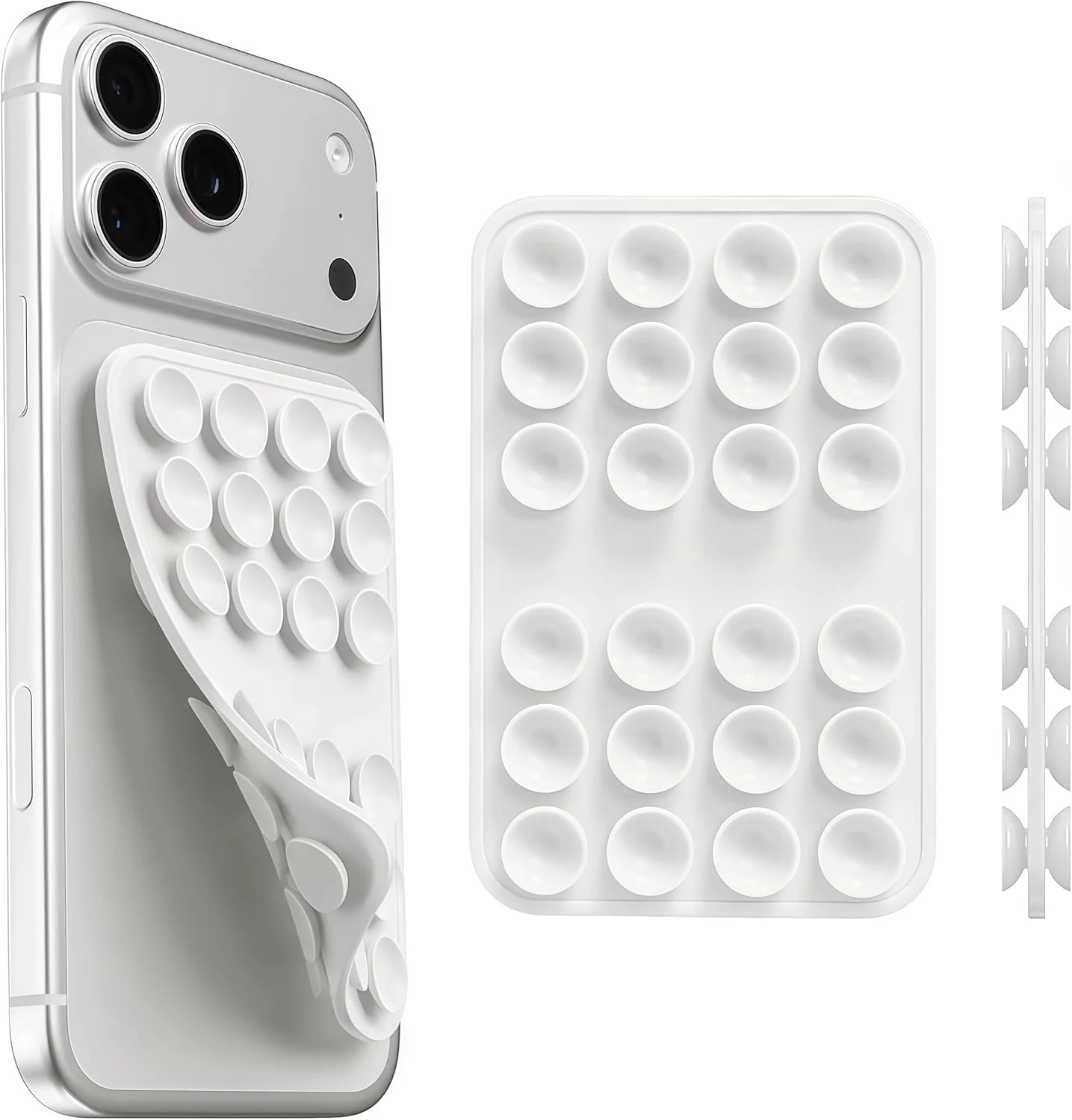 Upgraded Double Sided Silicone Suction Cup Phone Case Mount, Sticky Phone Grip Holder for Hands-Free Selfes & Videos, Reusable Silicone Phone Suction Grip for iPhone & Android, White