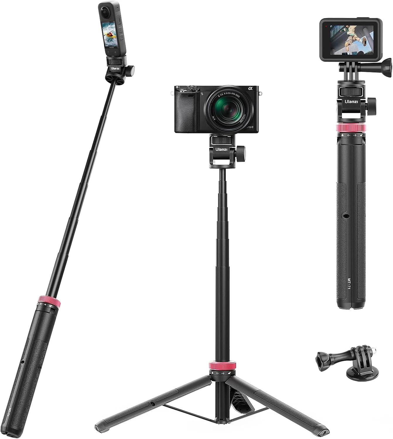 ULANZI MT-71 Tripod Selfie Stick & Vlog Handle with Magnetic Quick Release