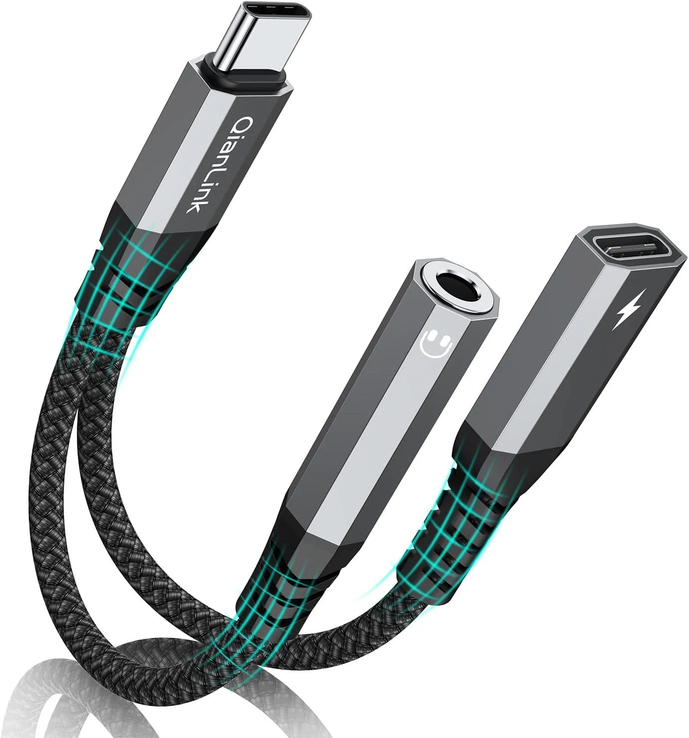 USB C to 3.5mm Headphone and Charger Adapter, 2-in-1 Type C to Aux Jack Cable with PD 60W Fast Charging