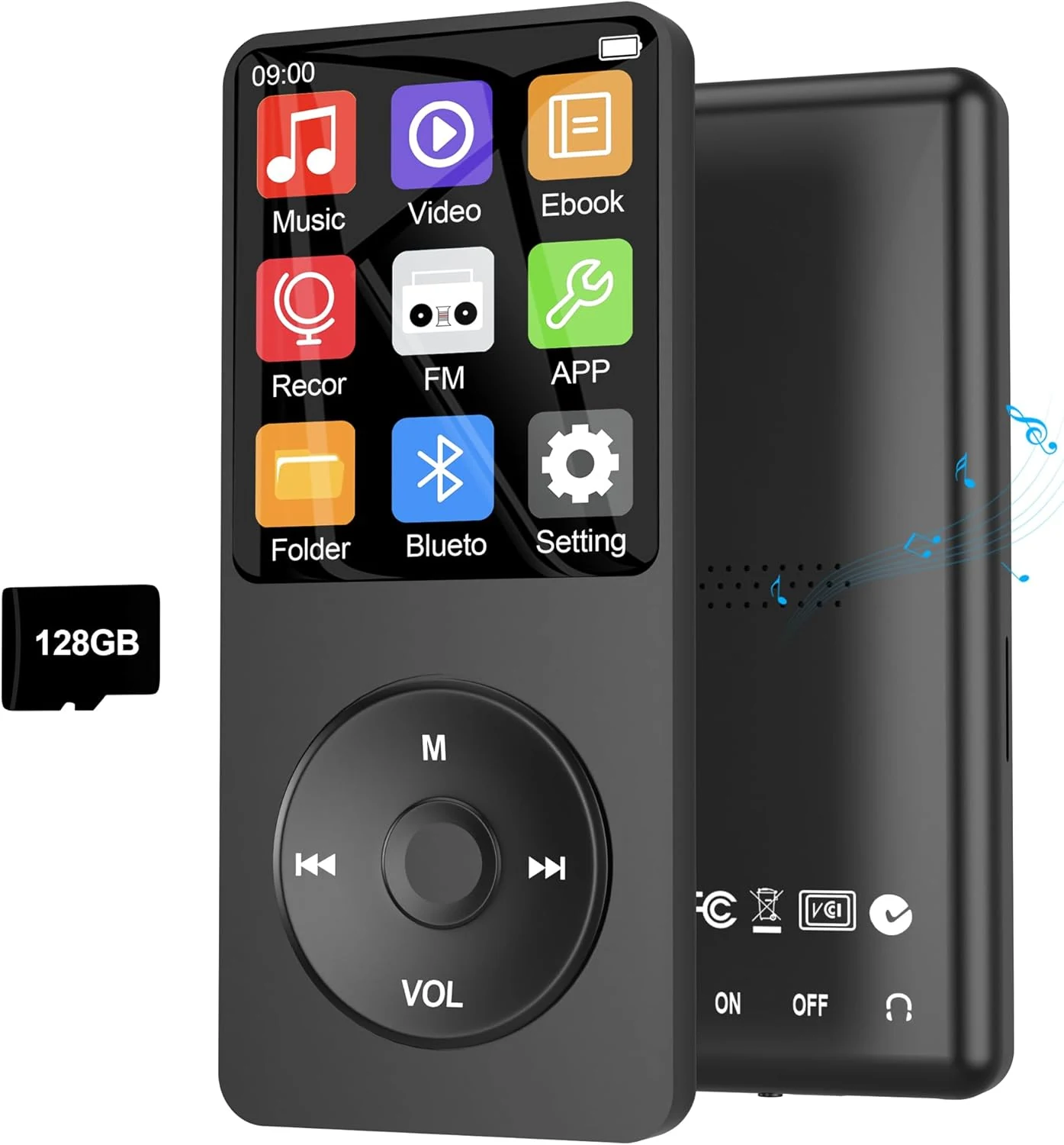 128GB MP3 Player with Bluetooth 5.3, Ninsiden 1.8-Inch Music Play