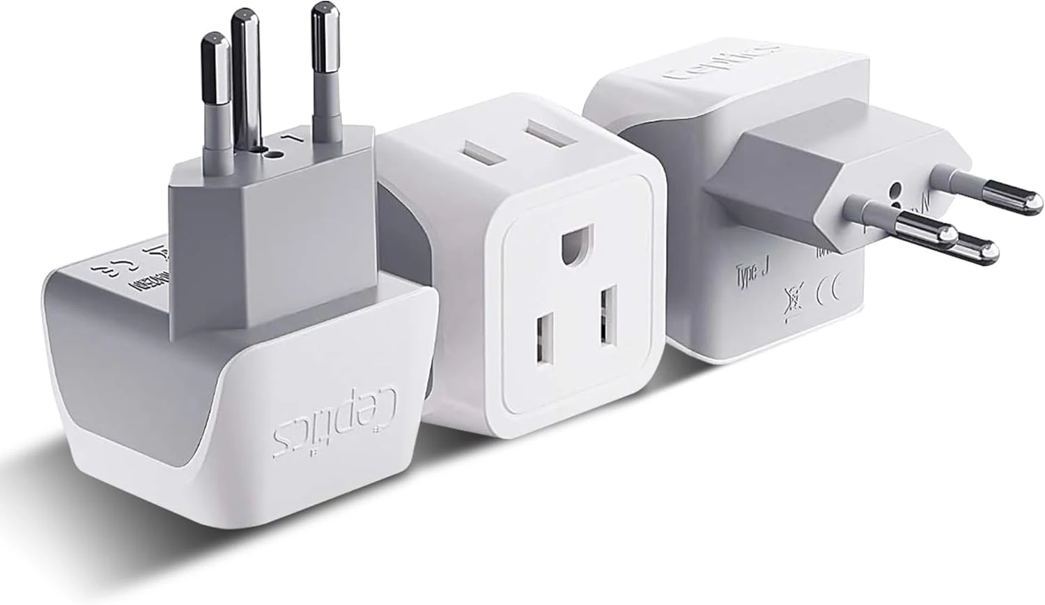 Ceptics Switzerland Travel Adapter Plug with Dual USA Input - Type J (3 Pack) - CT-11A