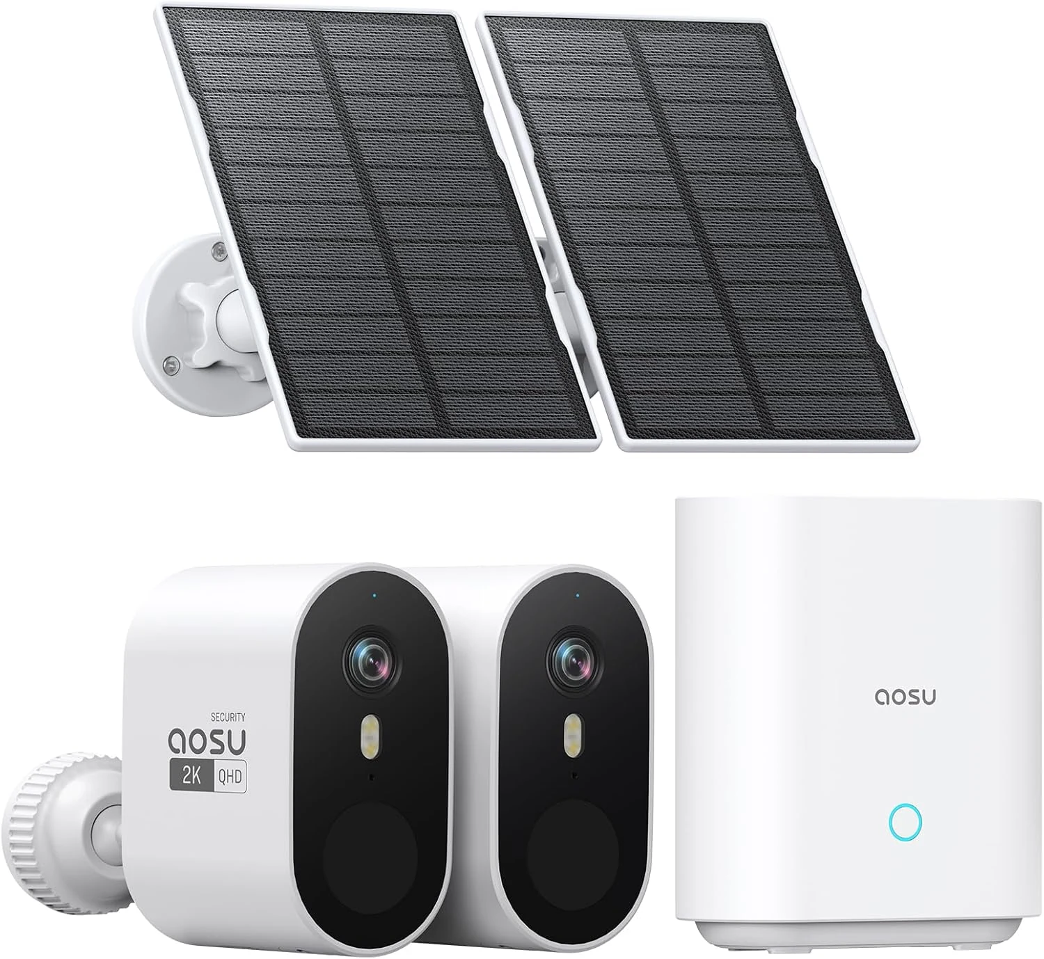 aosu Solar Security Cameras Wireless Outdoor, 2-Cam Kit, 2K QHD Home Security System with 166° Ultra-Wide Angle, Color Night Vision, 120 Days aosuBase Local Storage, No Subscription Needed