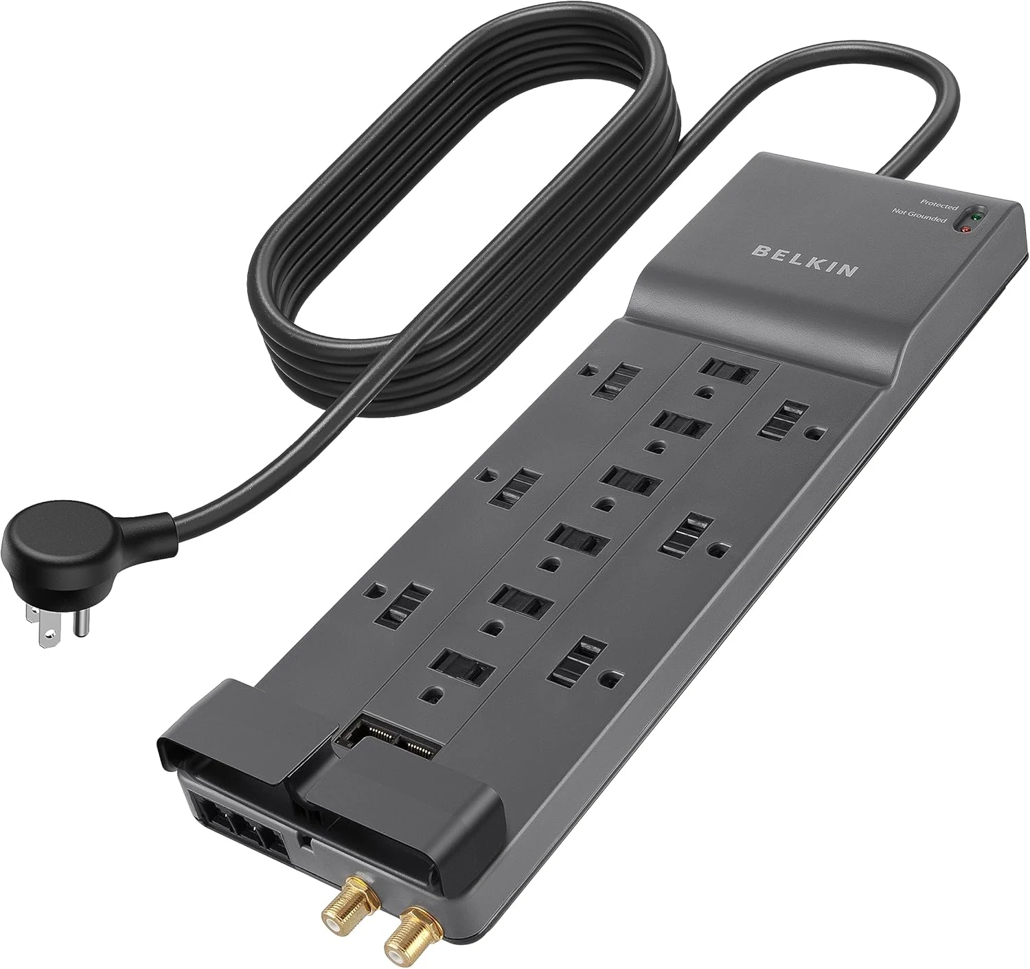 Belkin Power Strip Surge Protector with 12 AC Multiple Outlets, 10 ft Long Flat Plug (4,156 Joules)