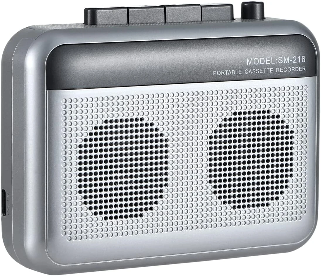 Cassette Player Recorder with Bluetooth Transmitter, Small Cassette Tape Player with Headphone Jack, Build-in Speaker, Microphone Jack, Powered by AC Adapter or AA Battery