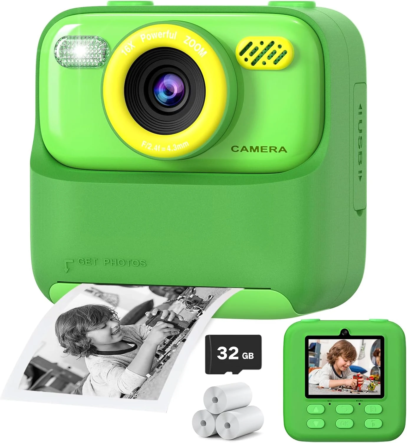 Kids Instant Digital Cameras for Boys and Girls, 1080P HD Dual-Lens Selfie Digital Camera with Print Paper & 32G Card (Cimizi)