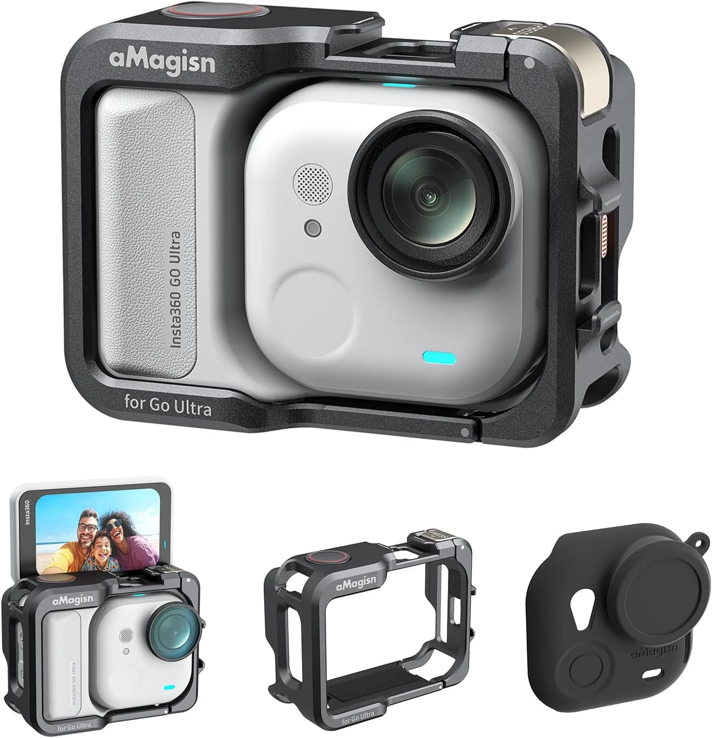 Aluminum Cage for Insta360 Go Ultra, Multifunction Protective Frame Housing Case for Insta360 Go Ultra Accessories