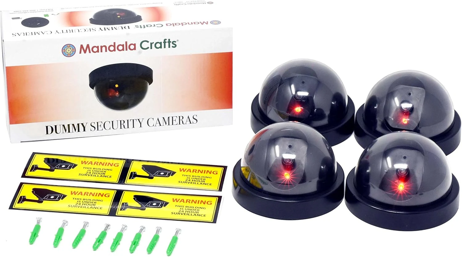 Mandala Crafts Fake Security Cameras with LED Light, 4 Pack