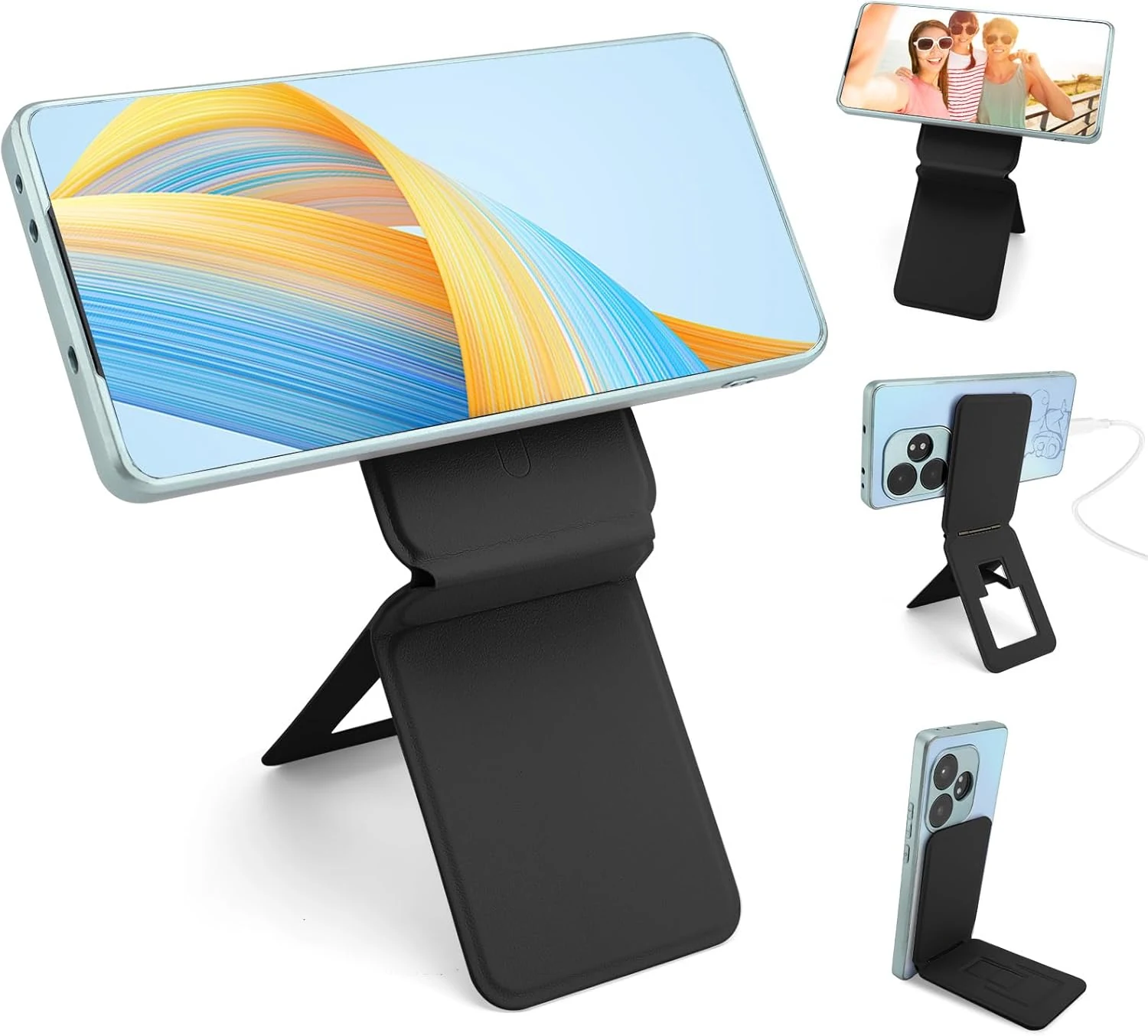 Phone Stand, Foldable Magnetic Phone Tripod, Angle Adjustment & Strong Magnets PU Leather Phone Stand (Black)