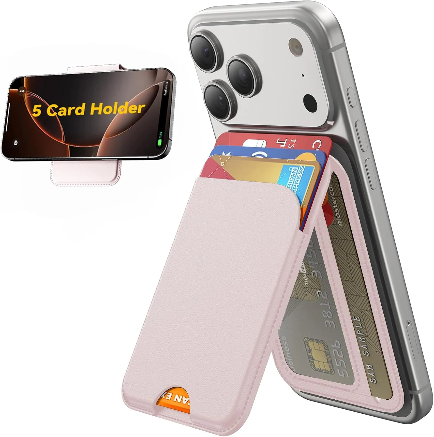 TWZKG for MagSafe Wallet, 5 Cards Holder with Stand, Magnetic phone wallet stand