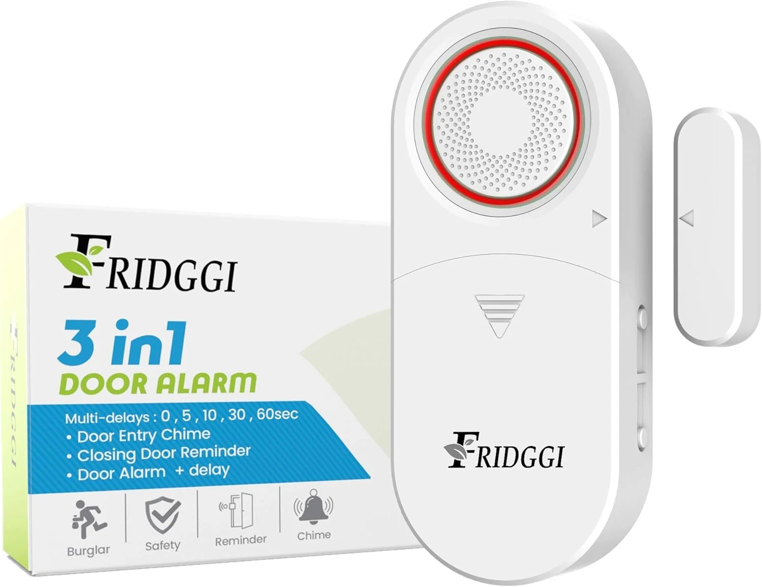 FRIDGGI 3-in-1 Alarm (door left open, delayed chime, gate ajar reminder)