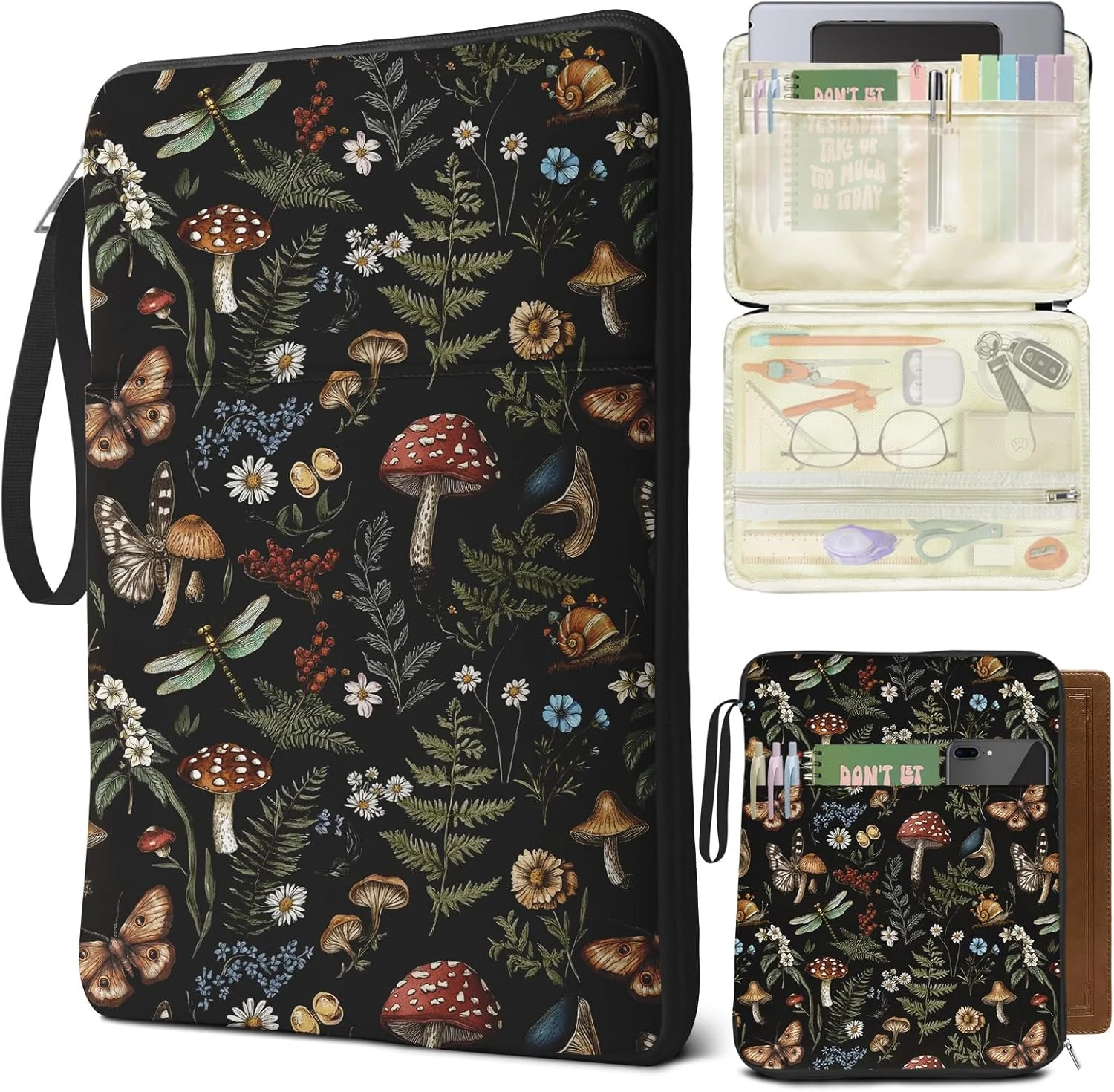 Butterfly Mushroom Book Sleeve Kindle Pouch, Boho Book Protector Case