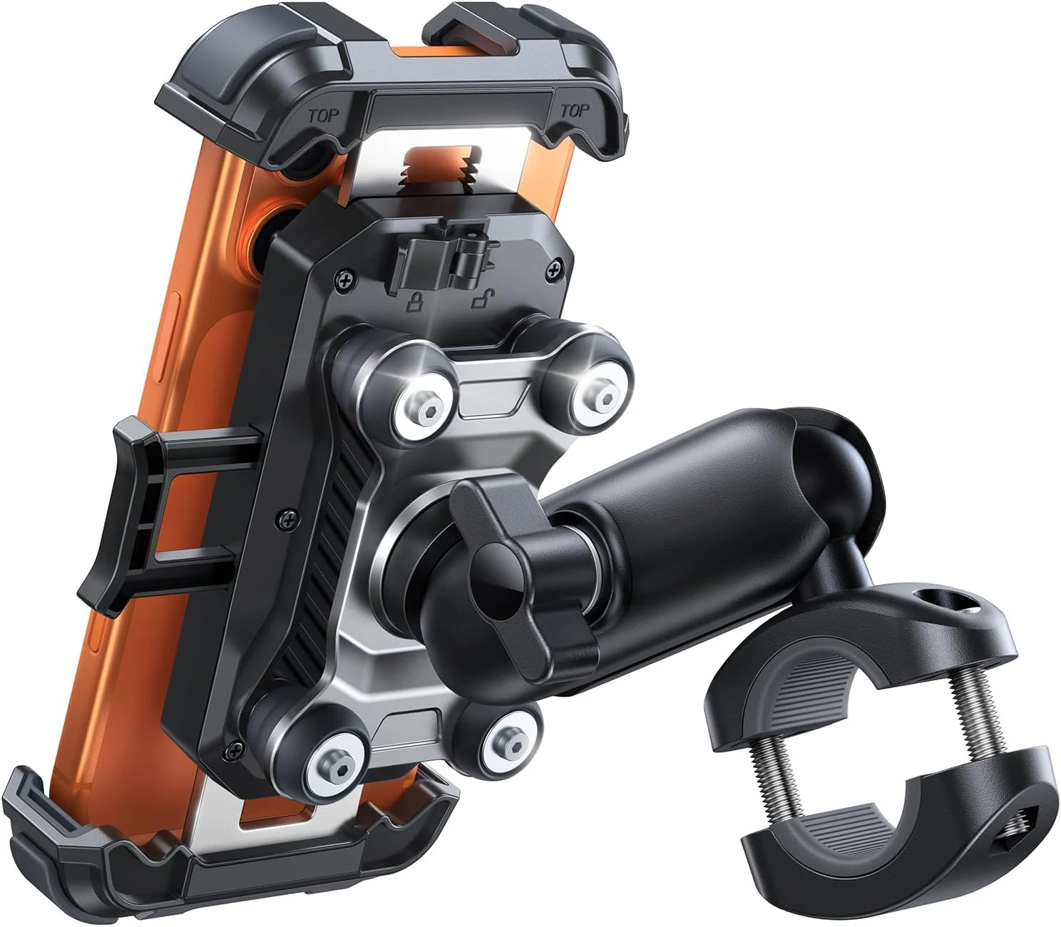 JOYROOM Motorcycle Phone Mount Holder (Dual Vibration Dampener, Metal Extension Clamp)