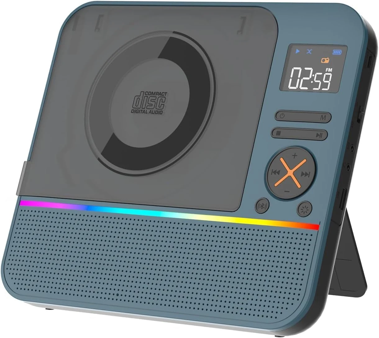 MONODEAL CD401 portable CD player with Bluetooth, USB, AUX, and RGB lights