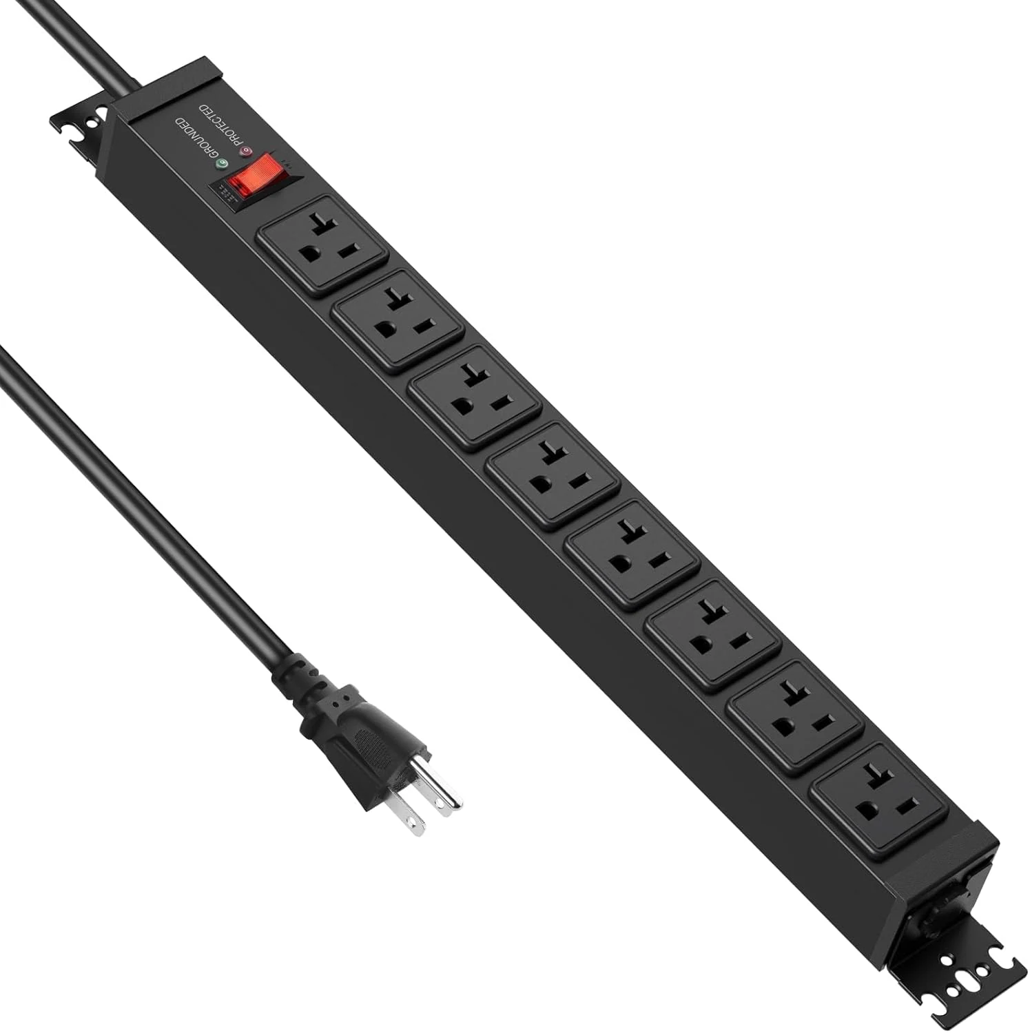 JUNNUJ 20 Amp Power Strip Surge Protector 4800J, Heavy Duty 8 Outlet Metal Multi Angle Mount