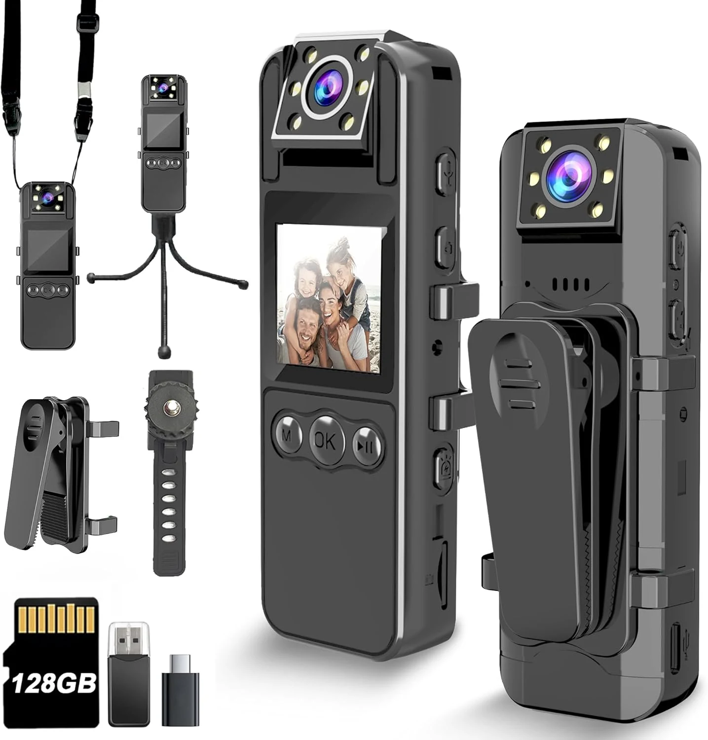 KSADBOSSBO Body Camera with Audio and Video Recording (HD 1080P, 180° Rotating Lens, 128GB)