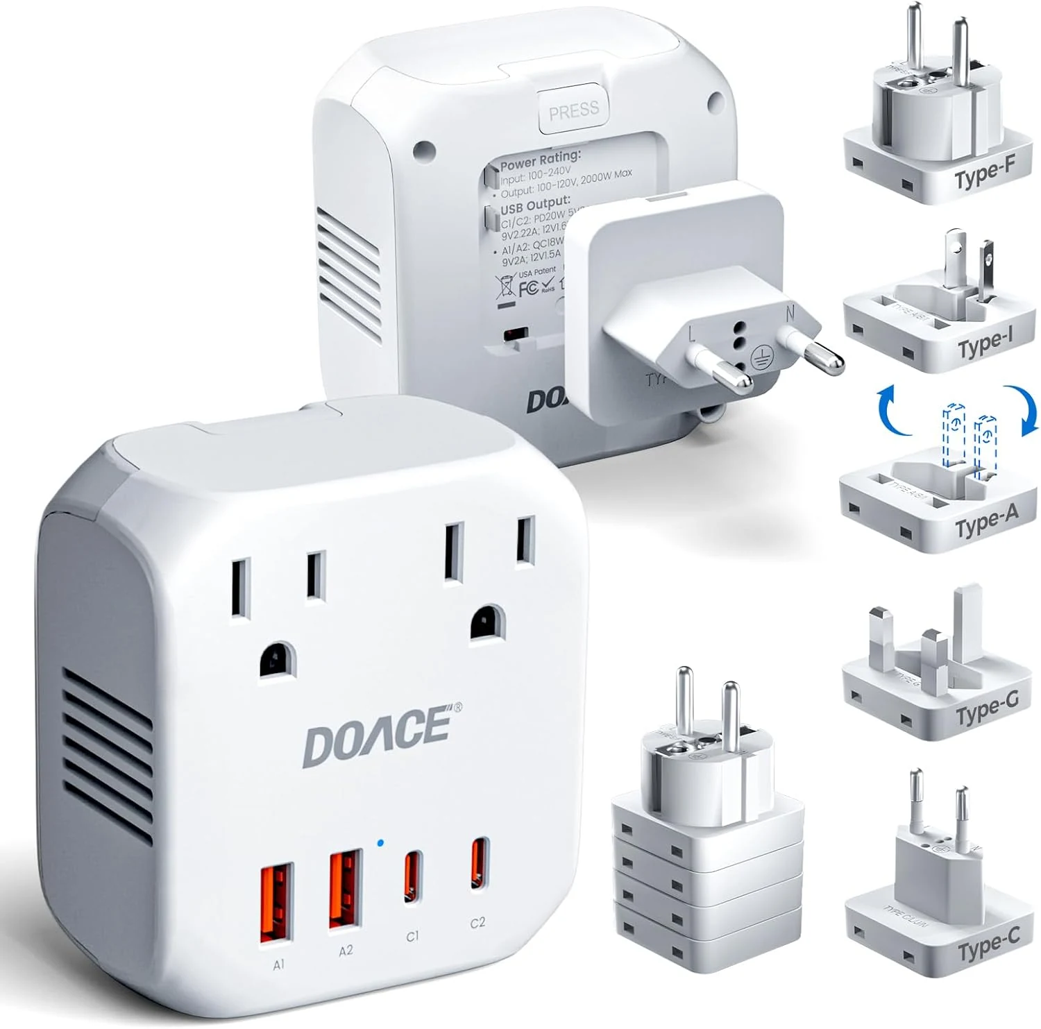 DOACE Upgraded 2000W Voltage Converter US to Europe for Hair Dryer