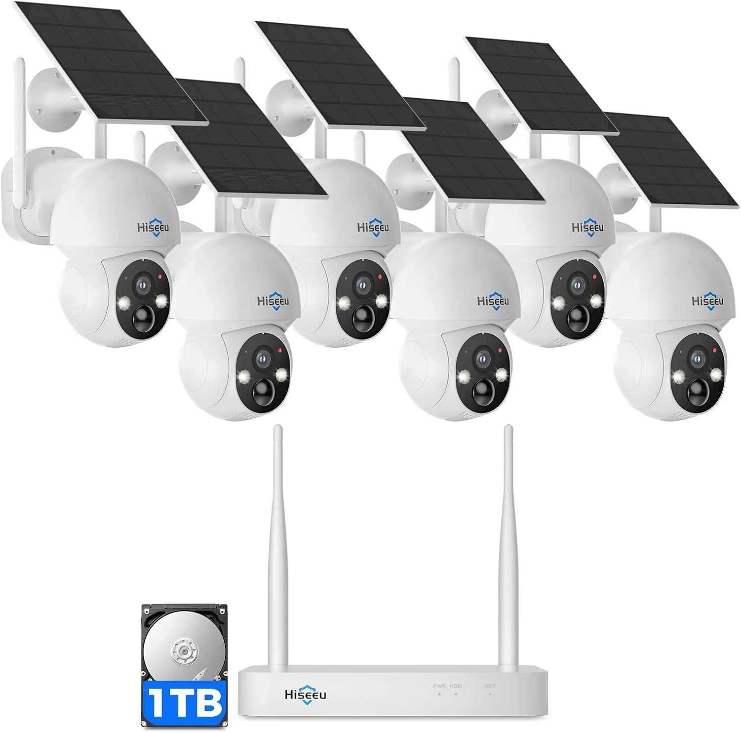 Hiseeu Solar Camera Wireless Outdoor, Home Security Camera System, 2.4G & 5G WiFi, Solar-Powered 4MP 6 Cam-Kit