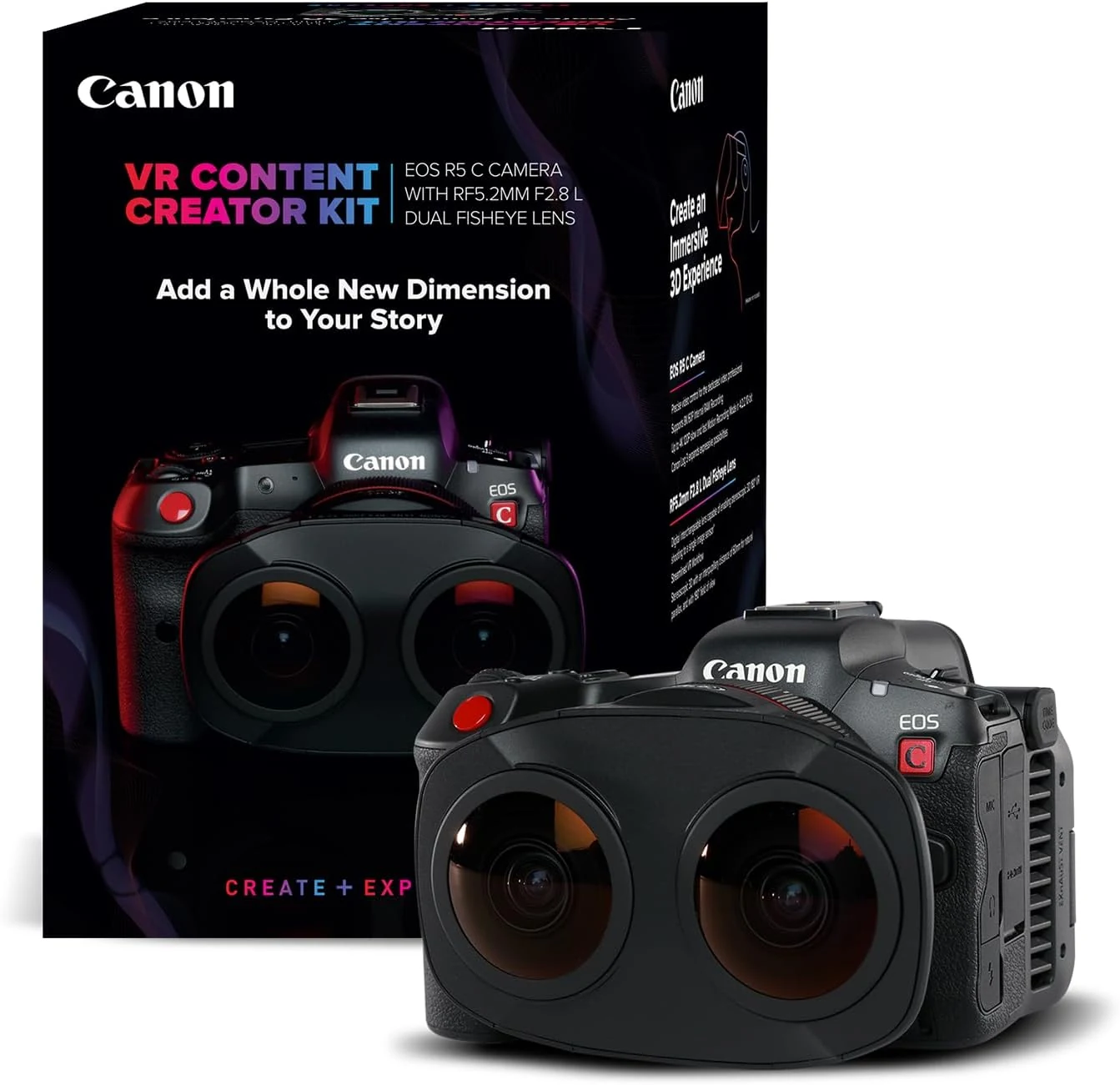 Canon VR Content Creator Kit - EOS R5 C Full-Frame Hybrid Camera and RF5.2mm F2.8 L Dual Fisheye Lens