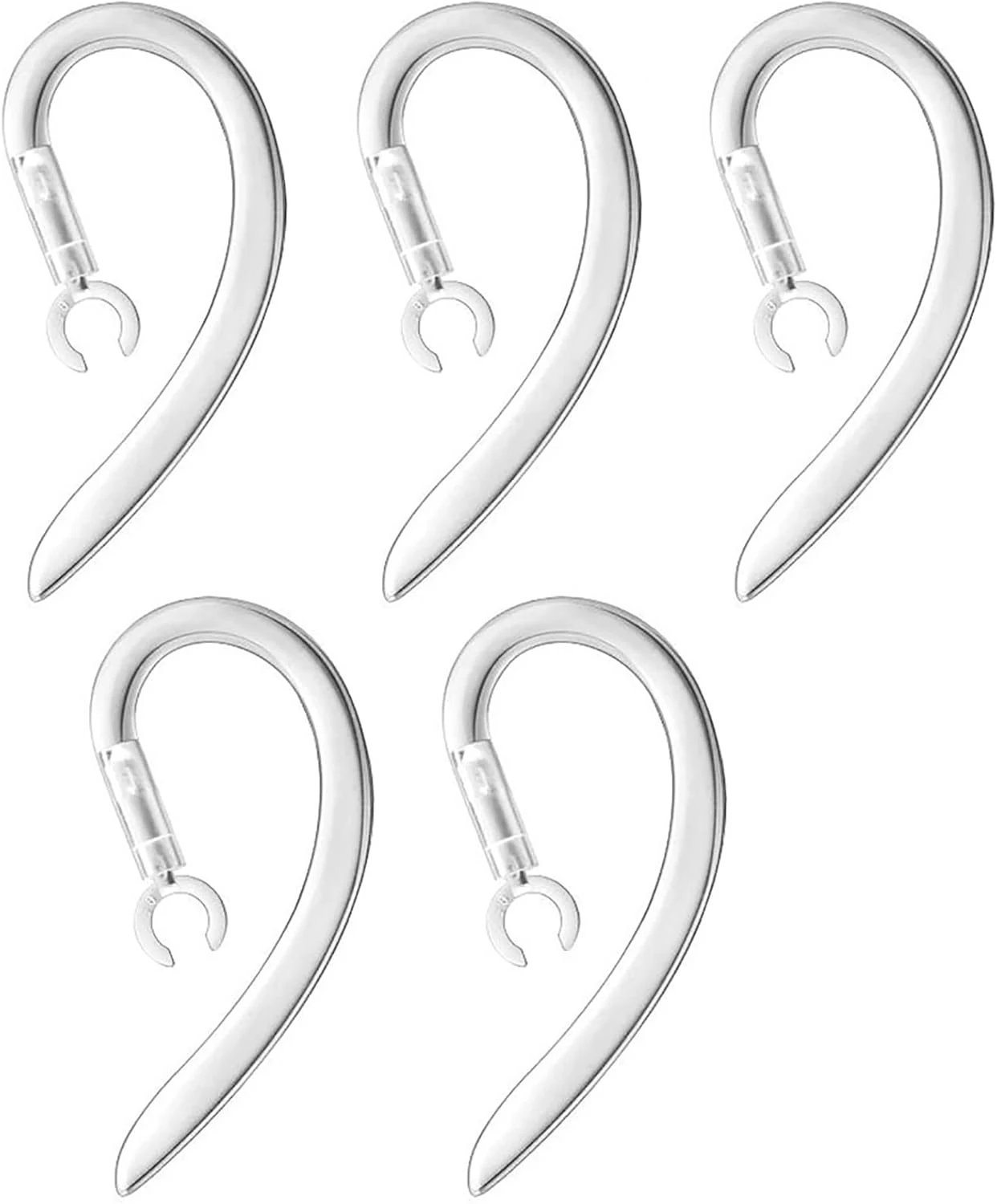 VSuRing Ear Hooks 360° Rotatable Multi-Dimensional Adjustable Soft Silicone Bluetooth Headset Clips (5 Pack, Transparent)