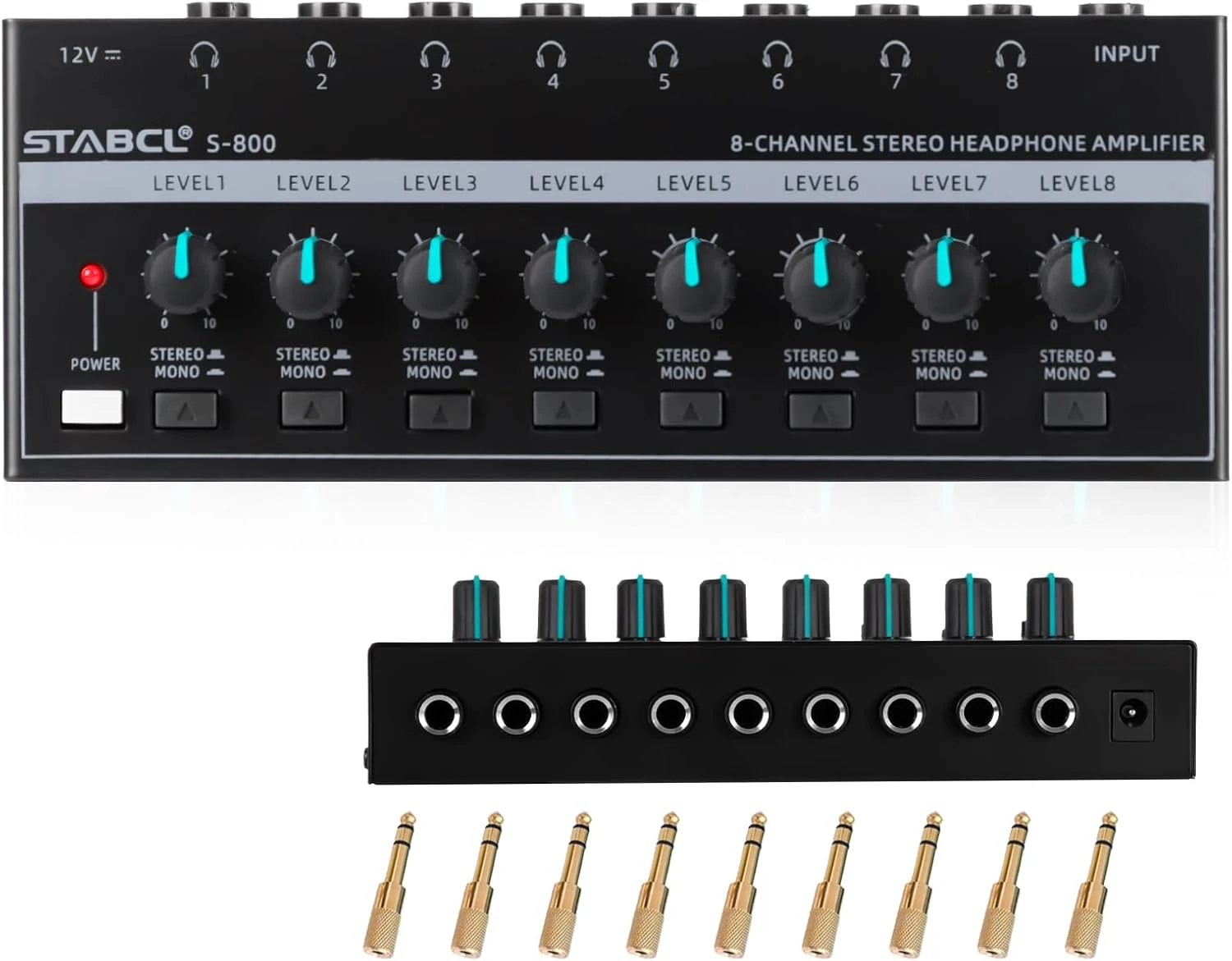 Headphone Amplifier 8 Channel, Stereo Headphone Amp with 9 Pcs 6.35mm to 3.5mm Jack (STABCL S-800)