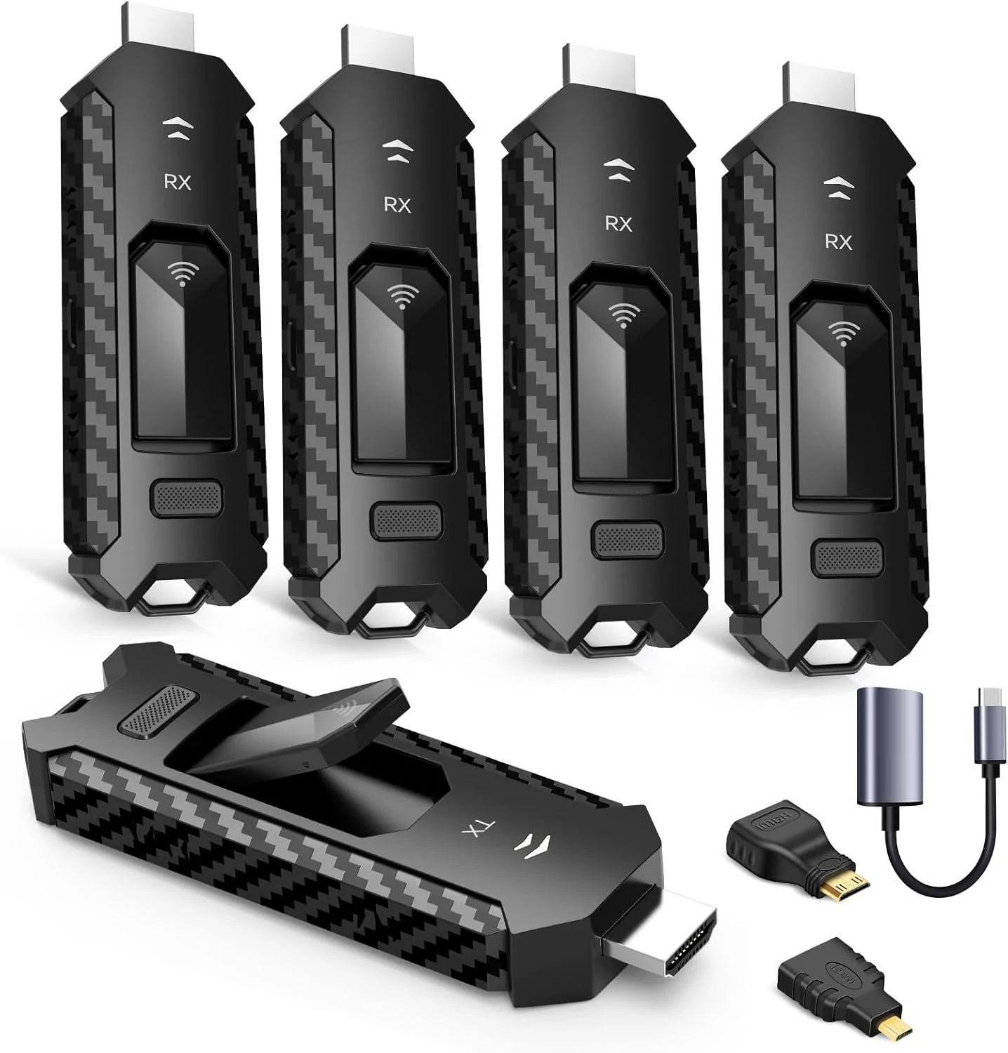 Wireless HDMI PRO- Transmitter and Four Receiver, Portable Multi-TVs Extender Kit