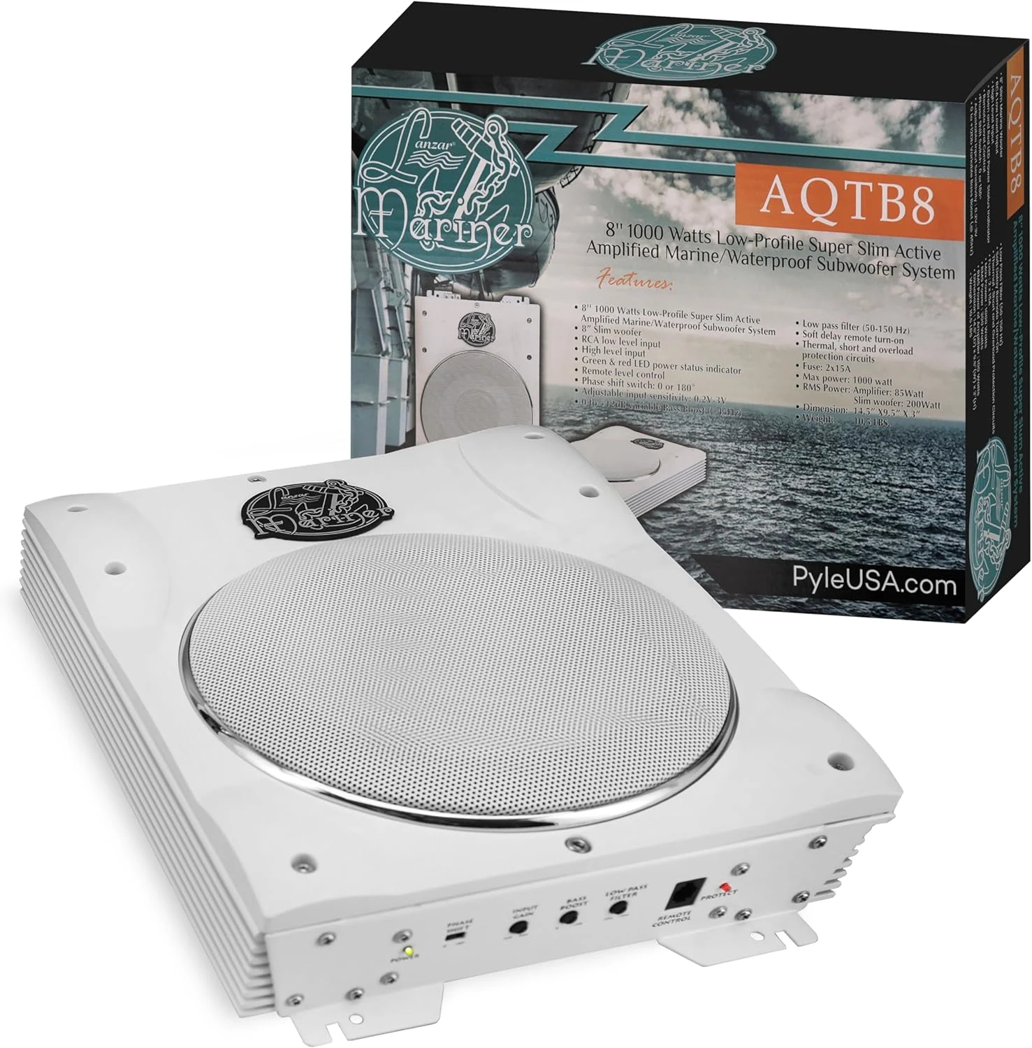 Lanzar 8'' Marine Subwoofer System – 1000W Waterproof Slim Amplified Woofer