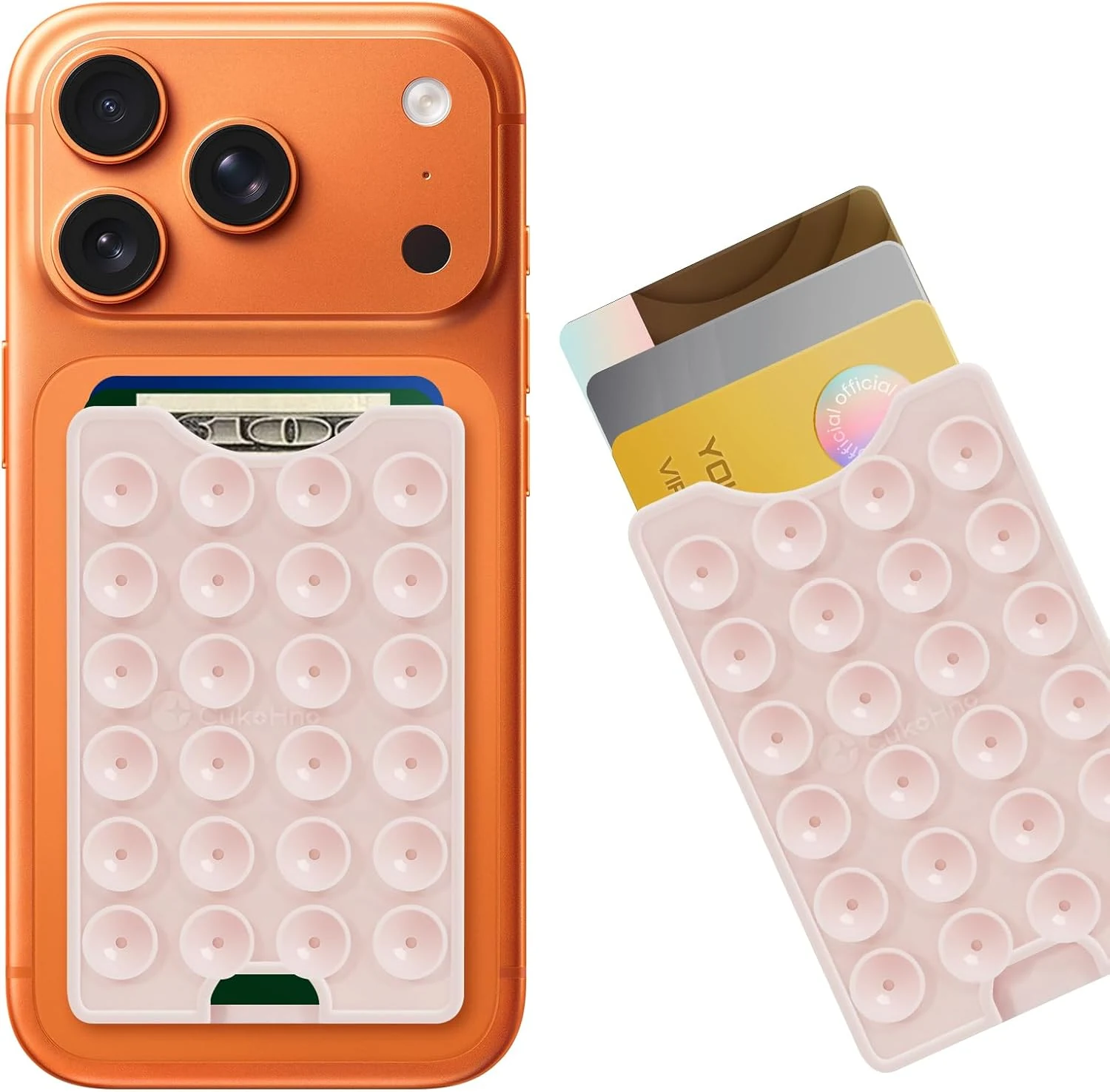 Suction Phone Card Holder Adhesive Mount, Up to 3 Cards, Chalk Pink