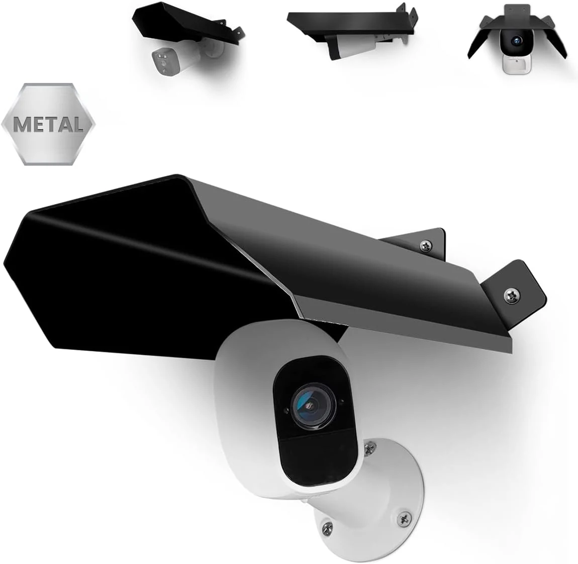Universal Security Camera Cover - Sun Rain Shield, Waterproof Protective Roof for Outdoor Dome, Bullet Cameras (Black Aluminium)