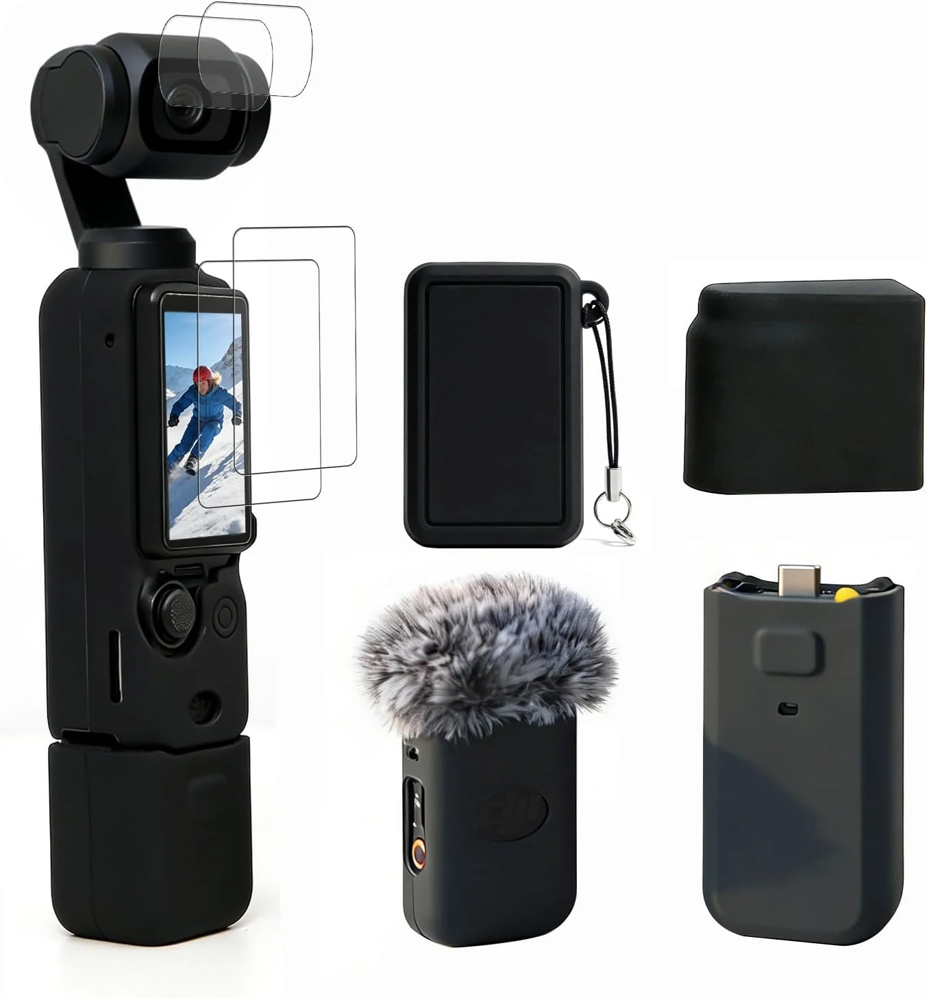 Case for DJI Osmo Pocket 3/Xtra Muse Camera, Soft Silicone Protective Case, Slim Fit Skin with mic Cover and Screen Protector Accessories for Osmo Pocket 3/Xtra Muse