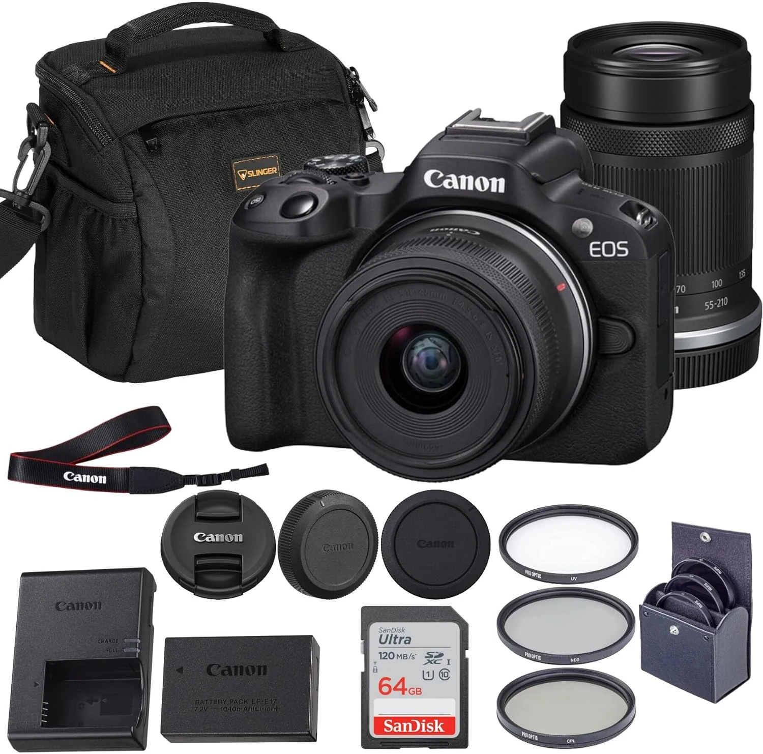 Canon EOS R50 Mirrorless Camera with RF-S 18-45mm & 55-210mm Lenses, 24.2MP APS-C, 4K Bundle with 64GB SD Card