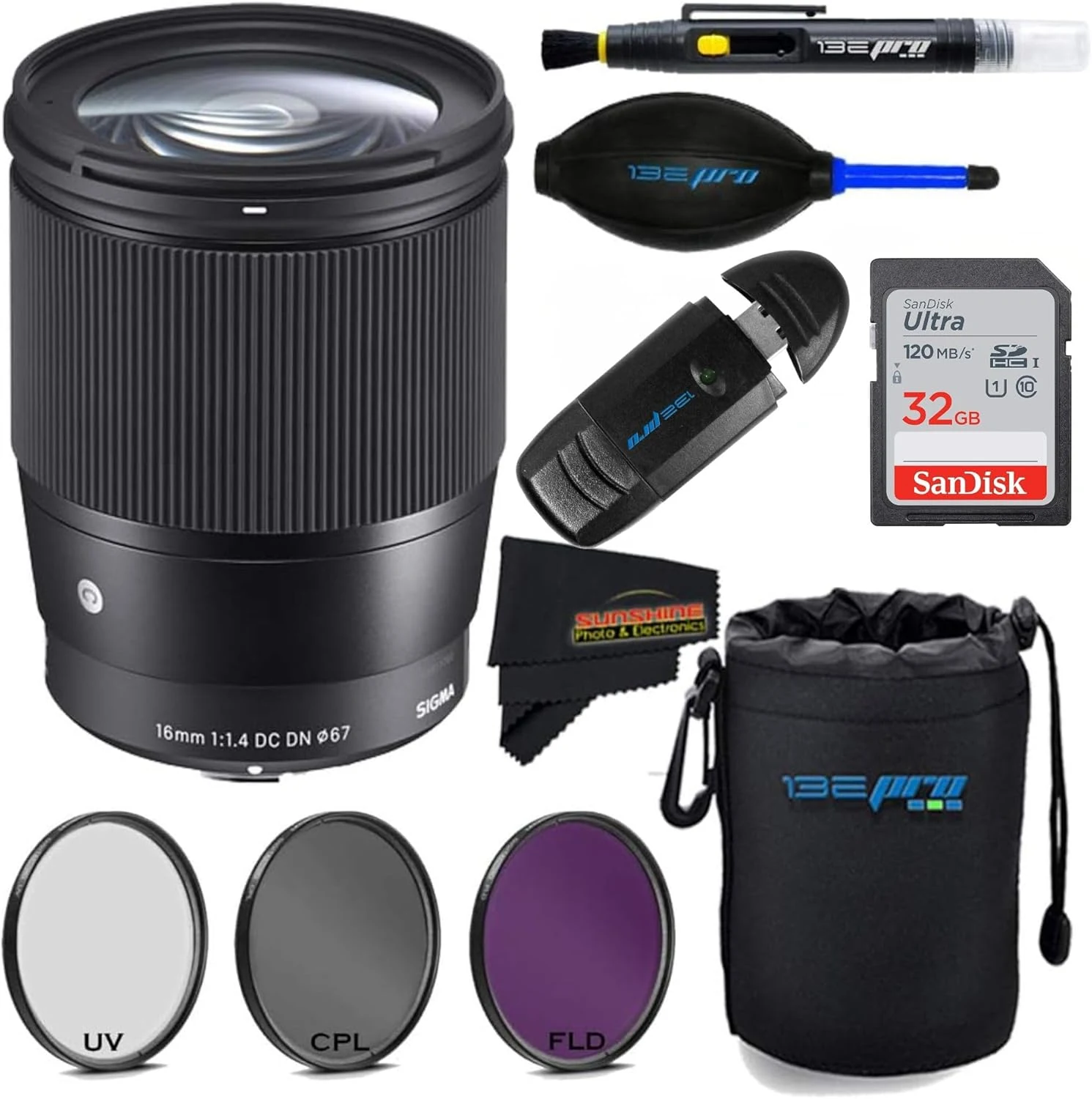 Sigma 16mm f1.4 DC DN Contemporary Lens for Sony E with Sunshine Deluxe Bundle