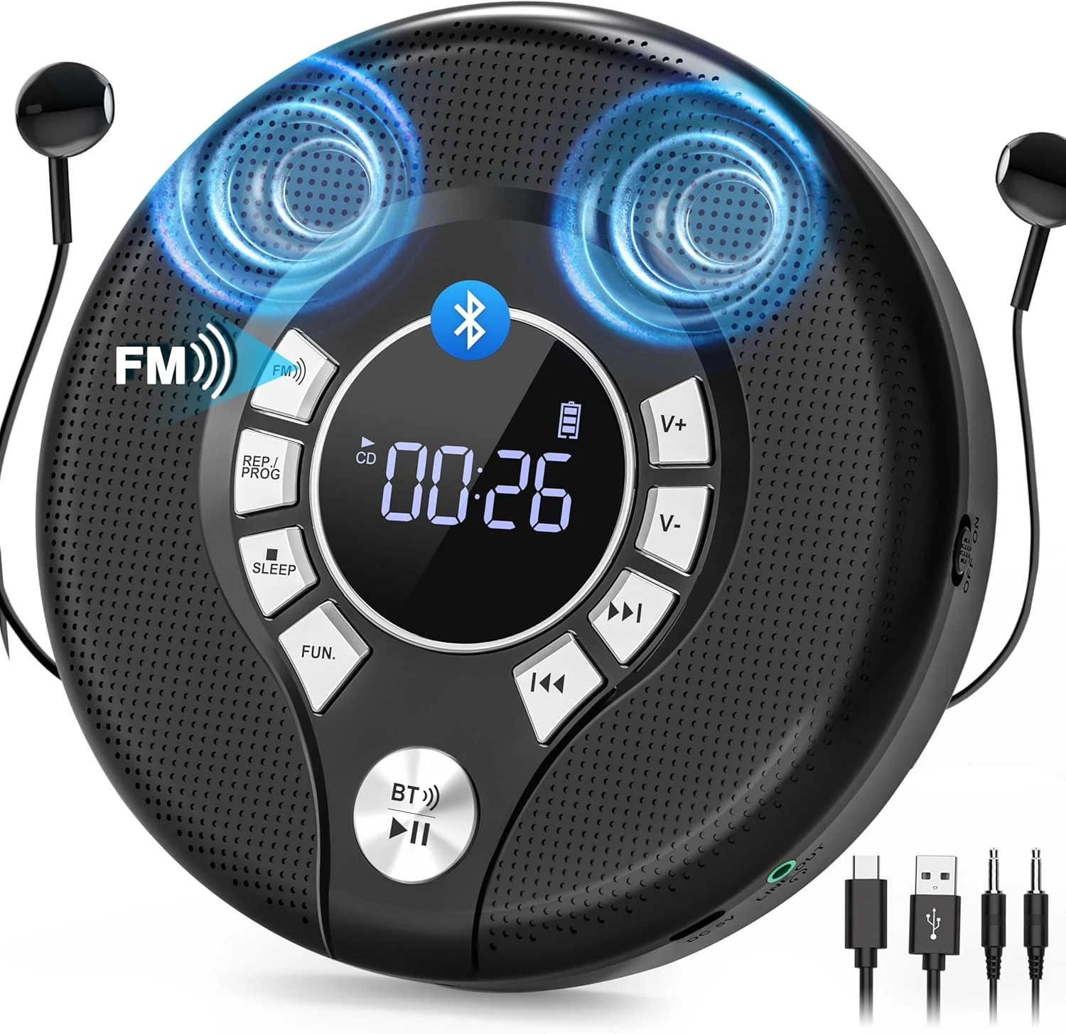 Greadio Portable Bluetooth CD Player with 2000mAh Rechargeable, Personal CD review