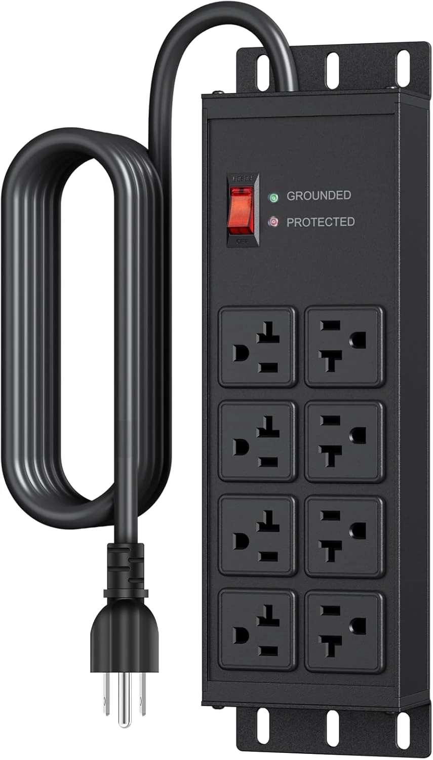 JUNNUJ Heavy Duty Surge Protector Power Strip 4800J, Garage Metal (8 Outlets, 20 Amp)