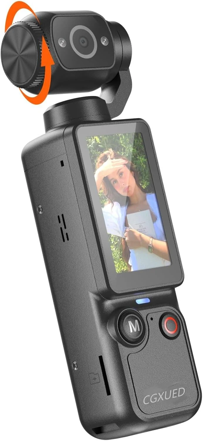 Vlogging Camera with 180° Rotating Lens, Pocket Camera with Audio & Video Recording, 7-Hour Battery (CGXUED)