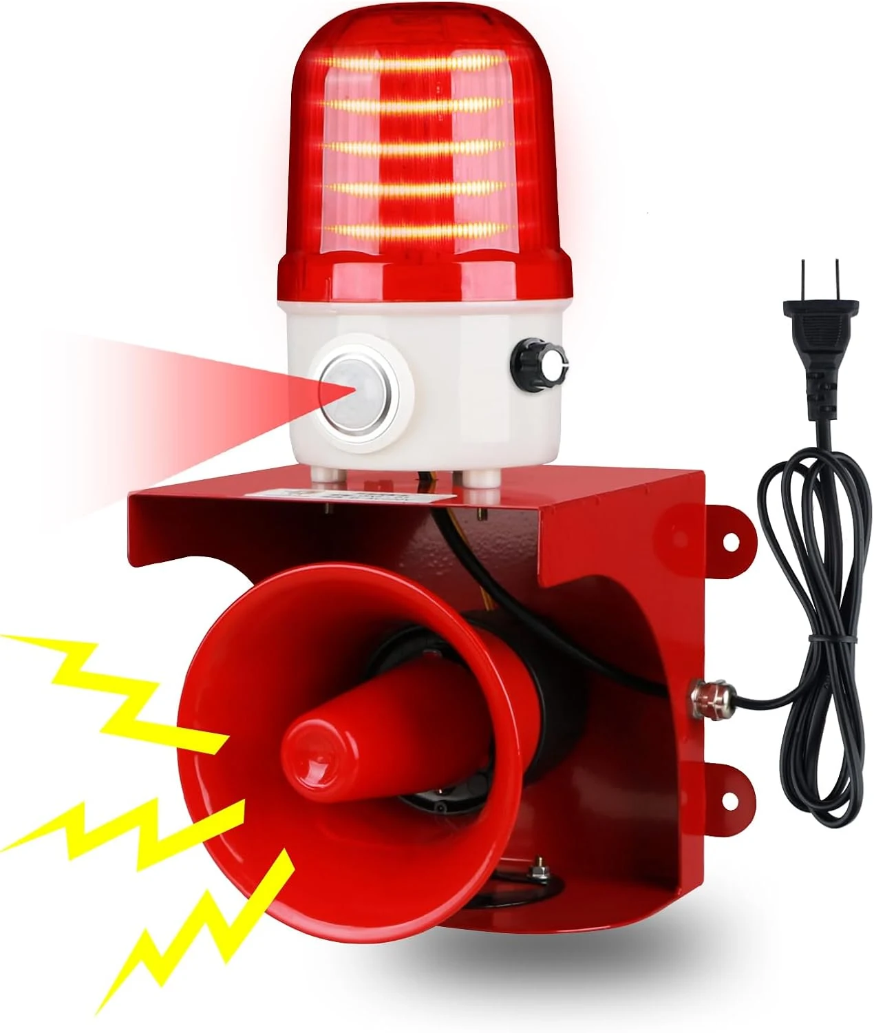 Motion Sensor Alarm with Human Detection,120dB Adjustable Siren & LED Strobe Lights (AC110V Plug)