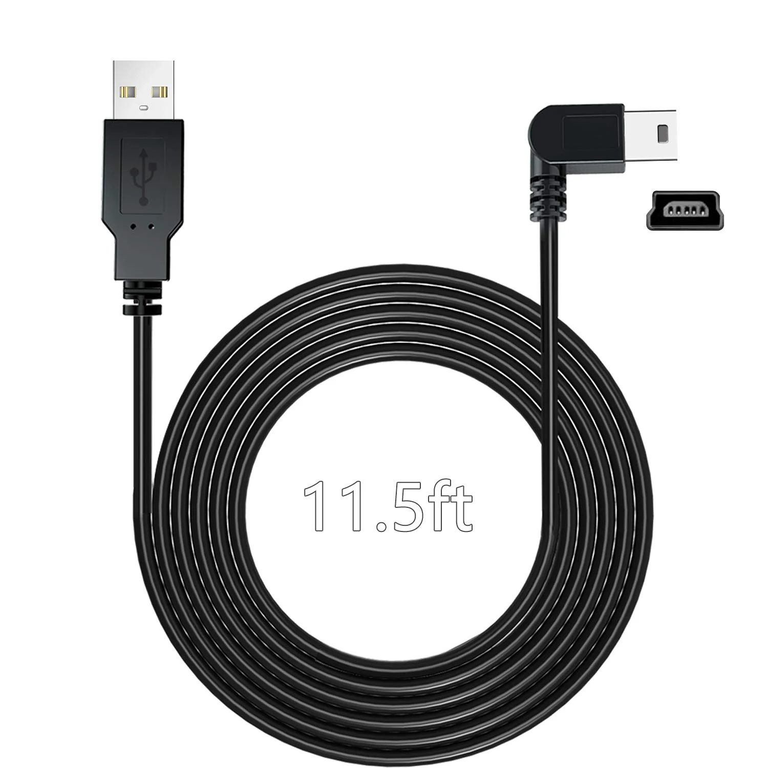 Charging Power Cable for Dash Cam, (11.5 Ft) USB 2.0 to Mini USB Car Vehicle Power Charger Adapter Cord