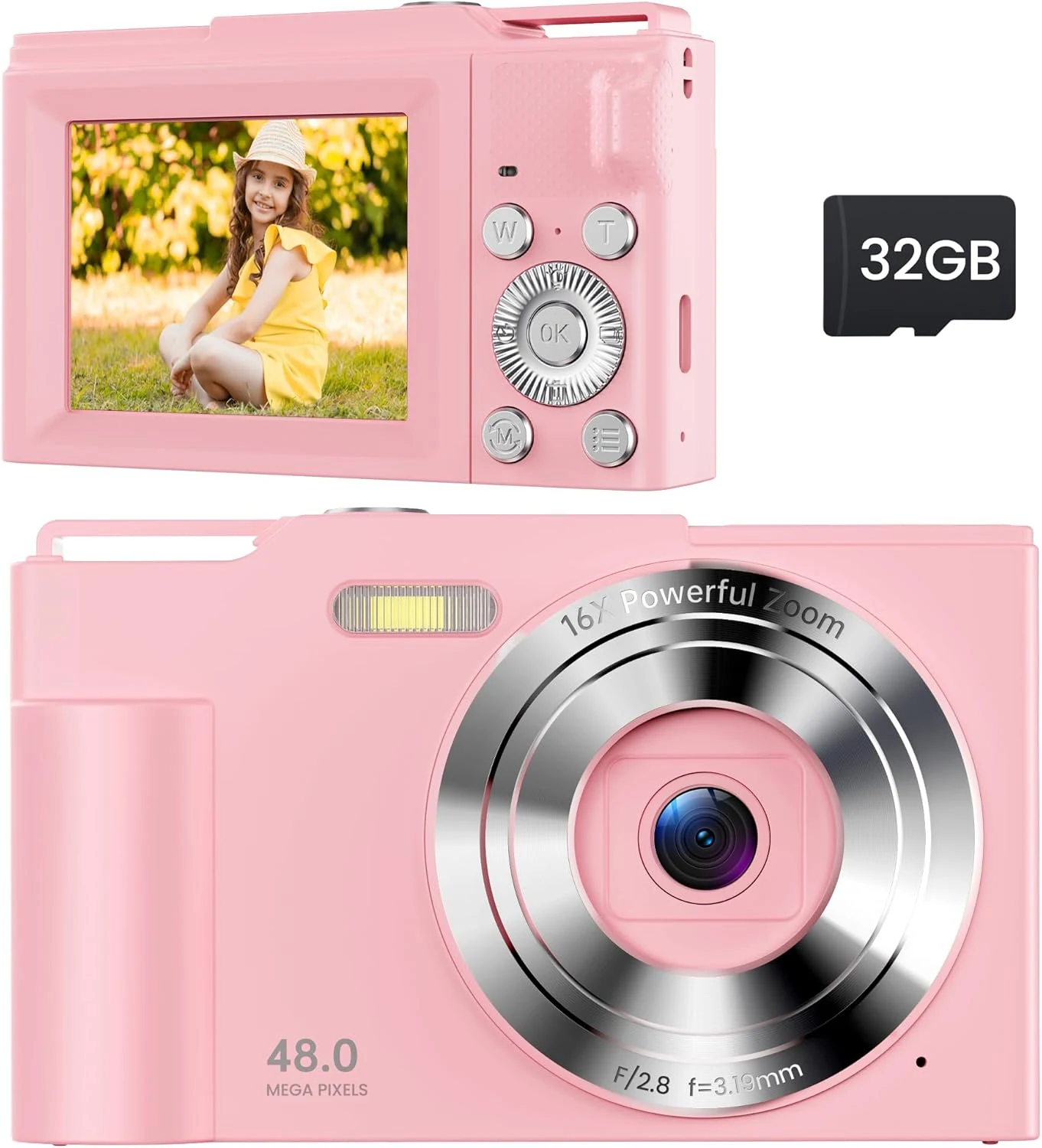 ROQIOO Digital Camera for Kids (Pink) with 16X Zoom