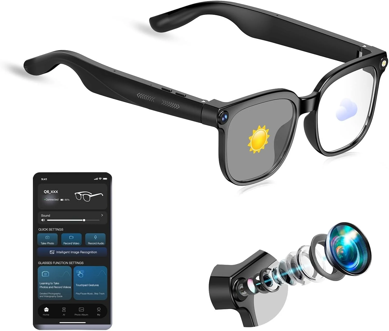 EGIKUYE Smart Glasses with Camera, 4K HD Video & Photo Capture