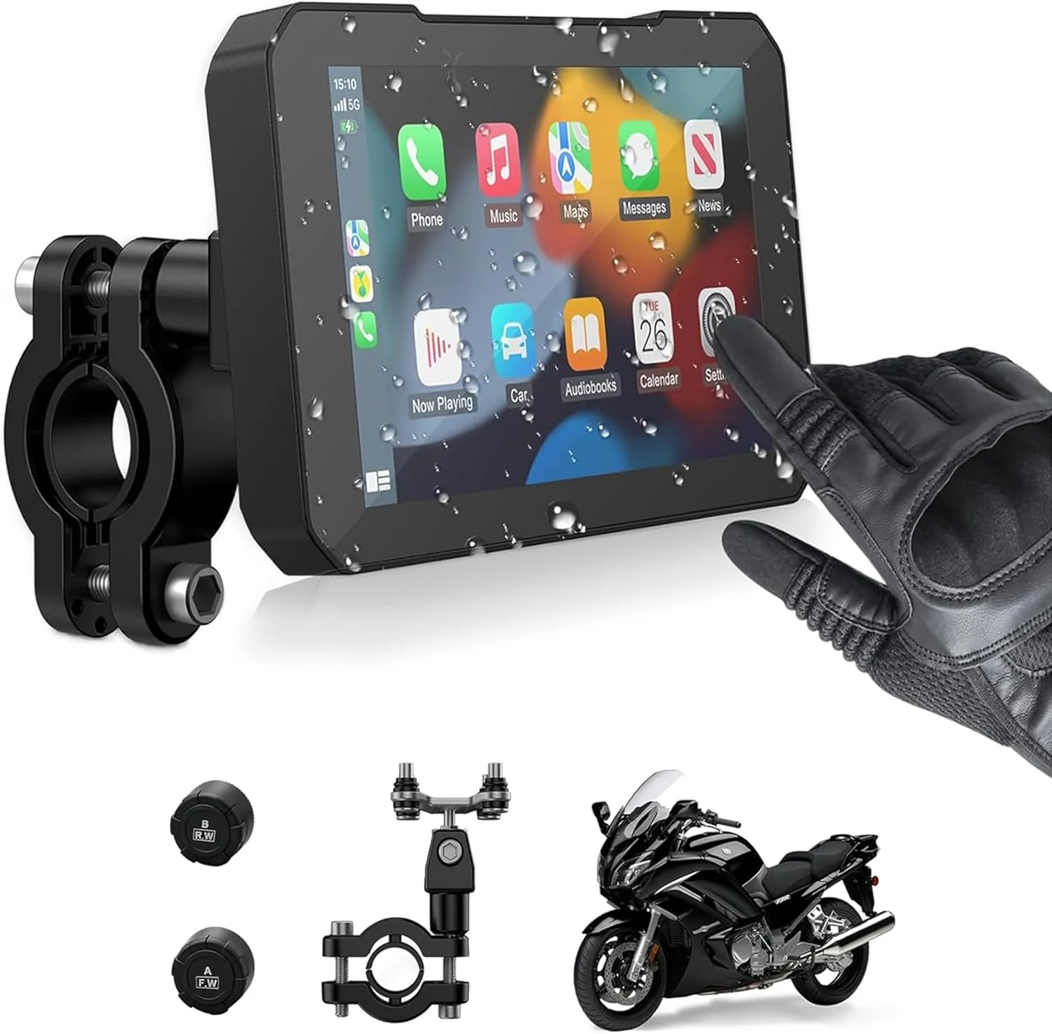 Aoocci C3 Plus Motorcycle CarPlay (5-inch touchscreen) with Wireless CarPlay/Android Auto, GPS, and TPMS