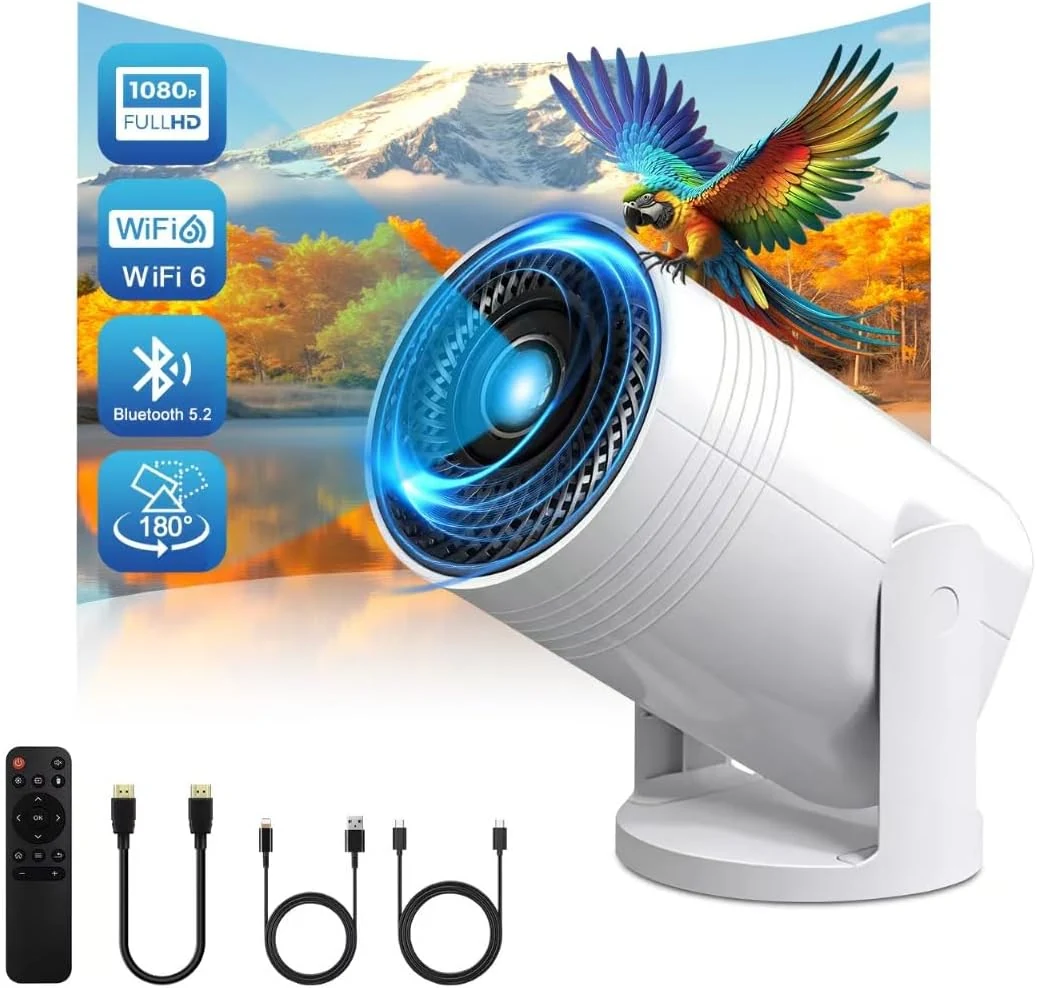 Geylnxng Wireless Mini Projector with WiFi 6 and Bluetooth (4K/1080P, 17–130" screen)