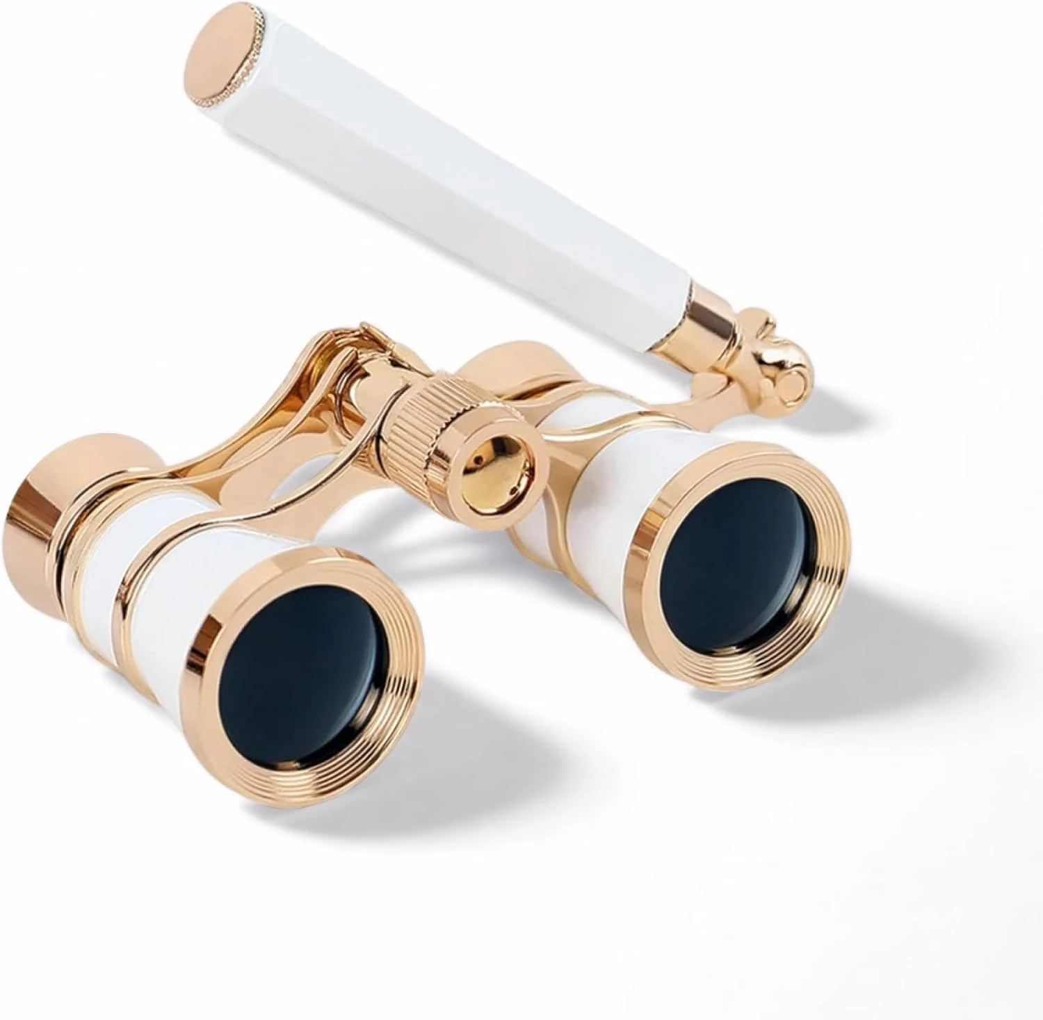 Avkoohum 3X25 Opera Glasses Binoculars with Foldable Handle (White with Handle)