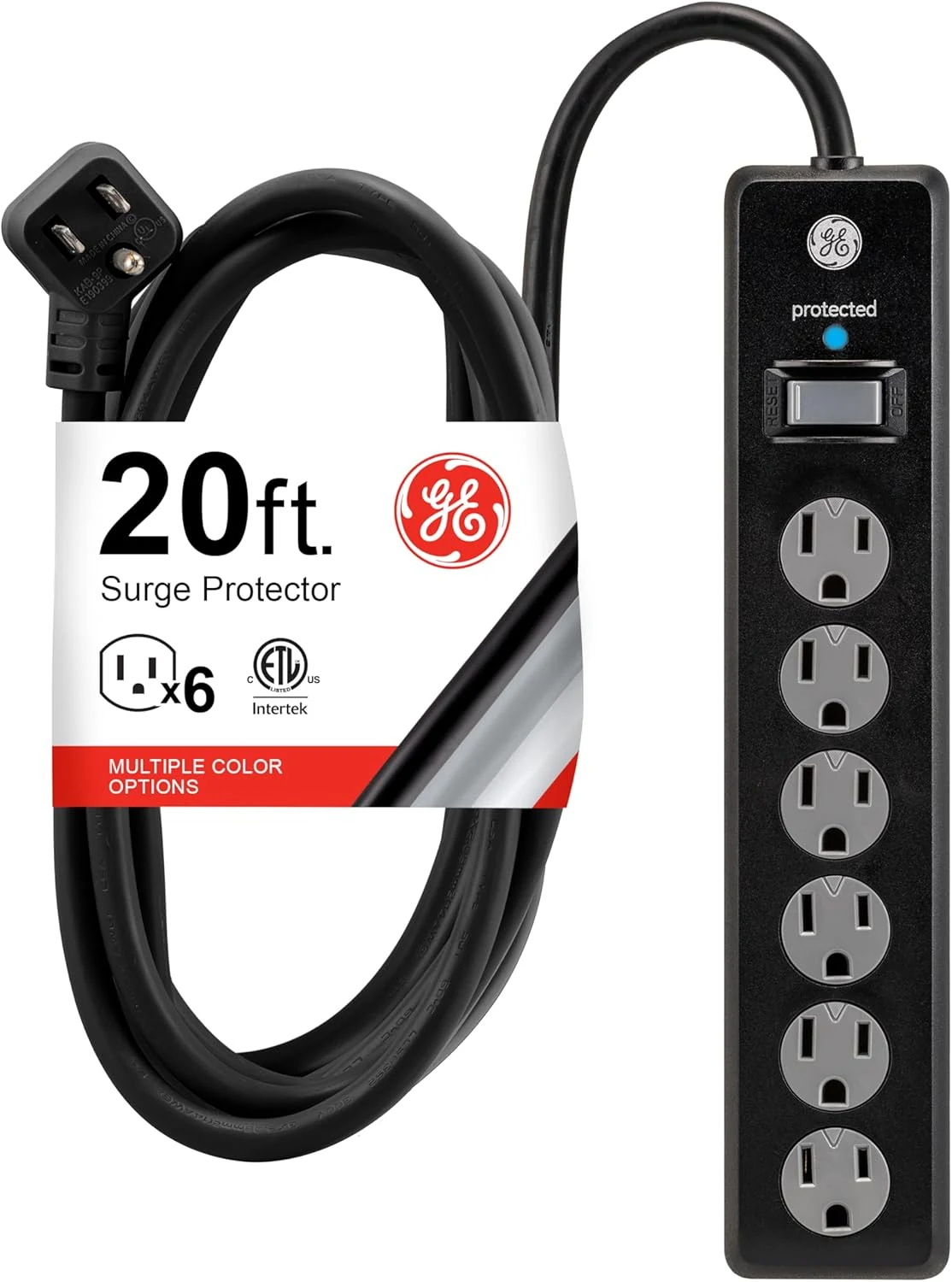 GE 6-Outlet Surge Protector, 20 Ft Extension Cord, Power Strip (50769)