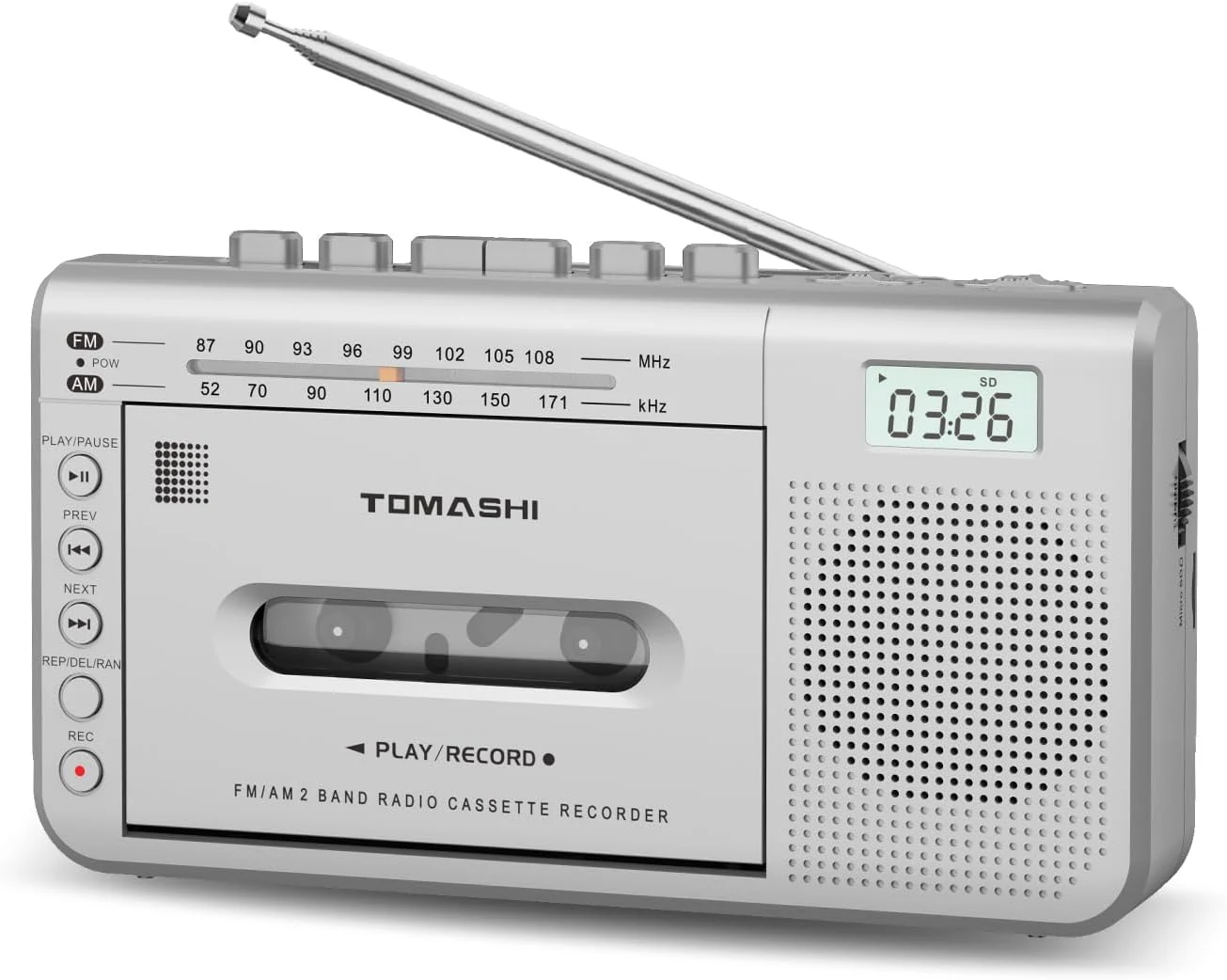 TOMASHI Portable Cassette Player with AM/FM Radio, 3.5mm Headphone Jack, Built-in Microphone